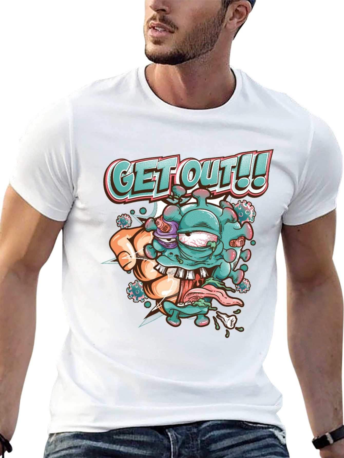 Get Out! Graphic Tee - Black Cotton Blend T-Shirt