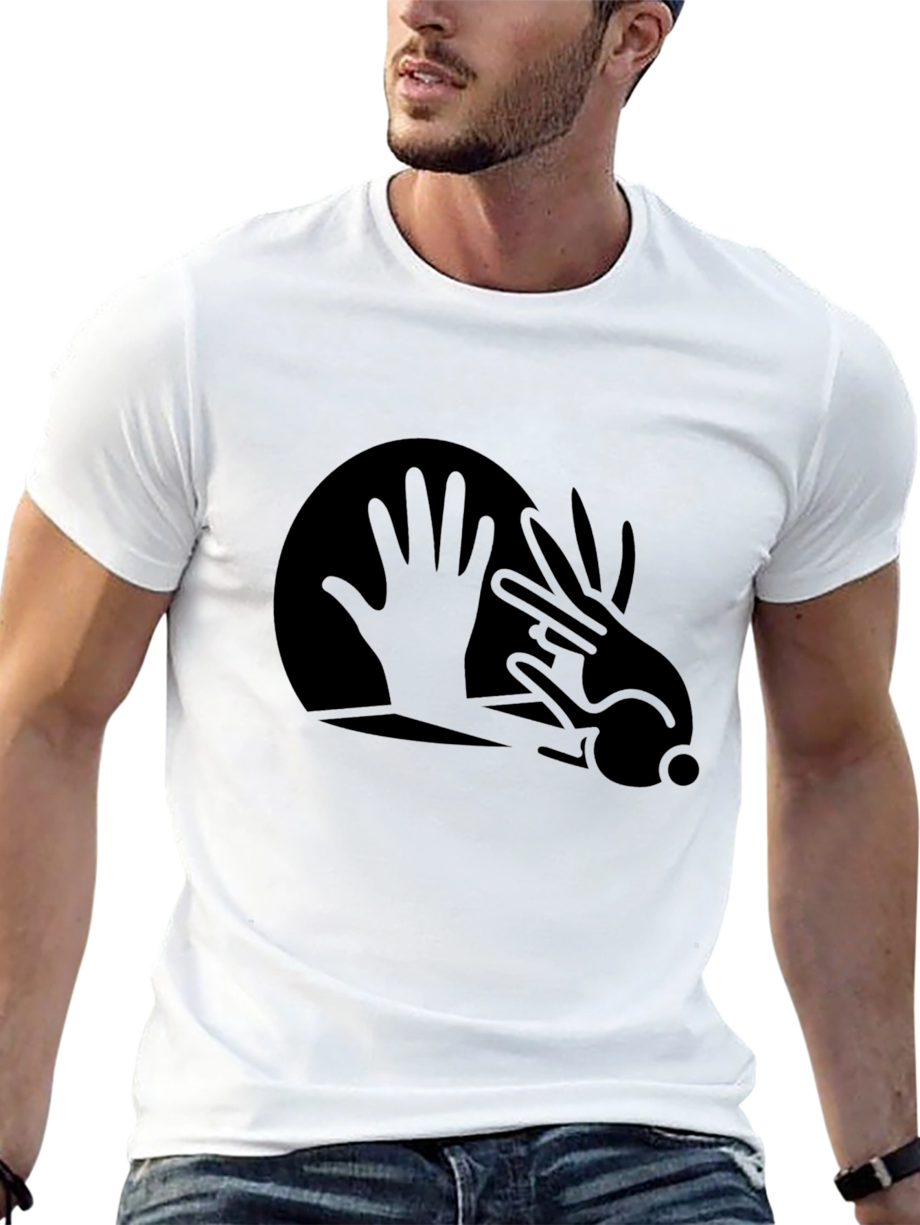 Abstract Hand Rabbit Graphic Black T-Shirt
