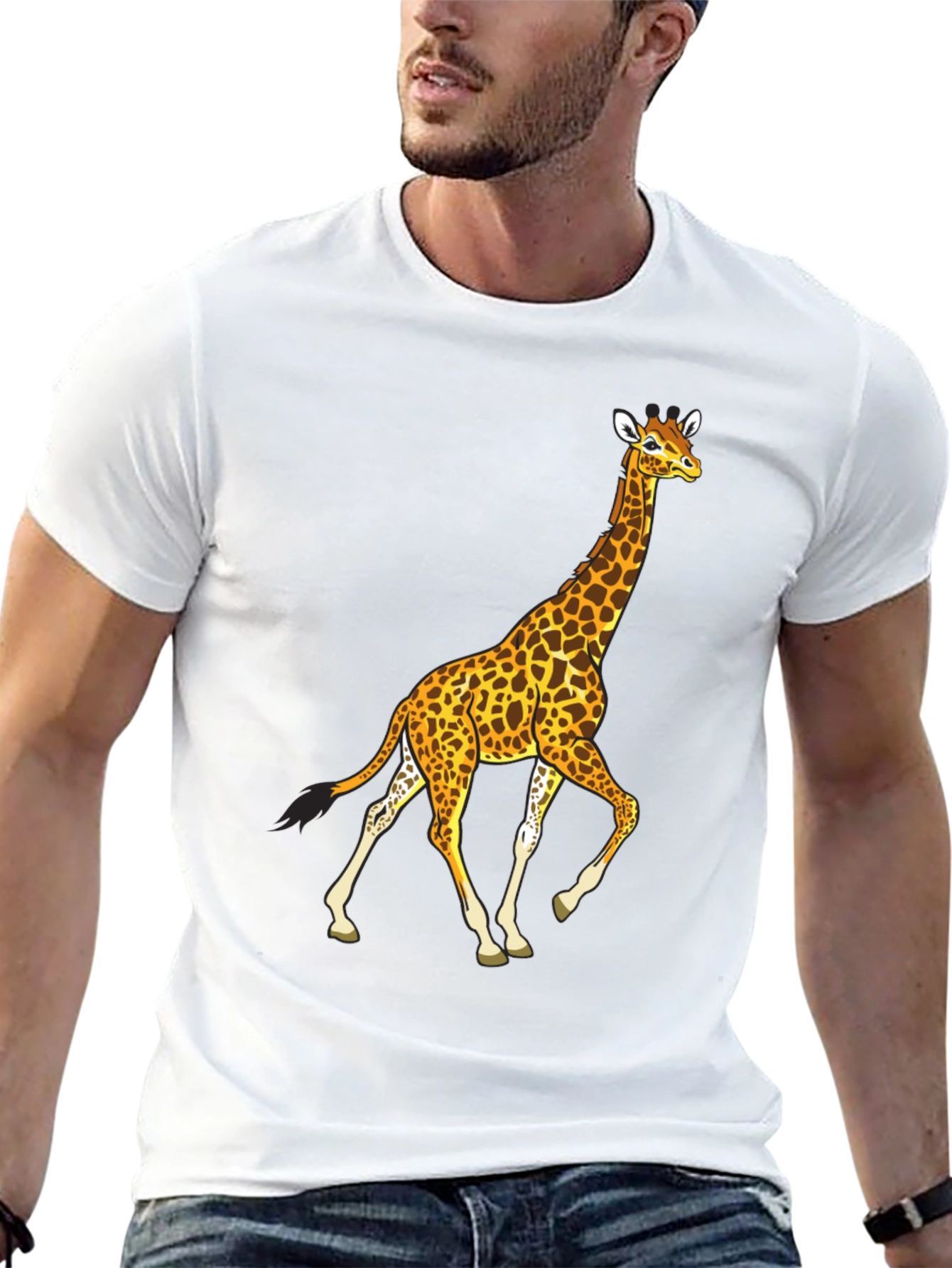 Giraffe Graphic Tee - Black Cotton Casual Wear