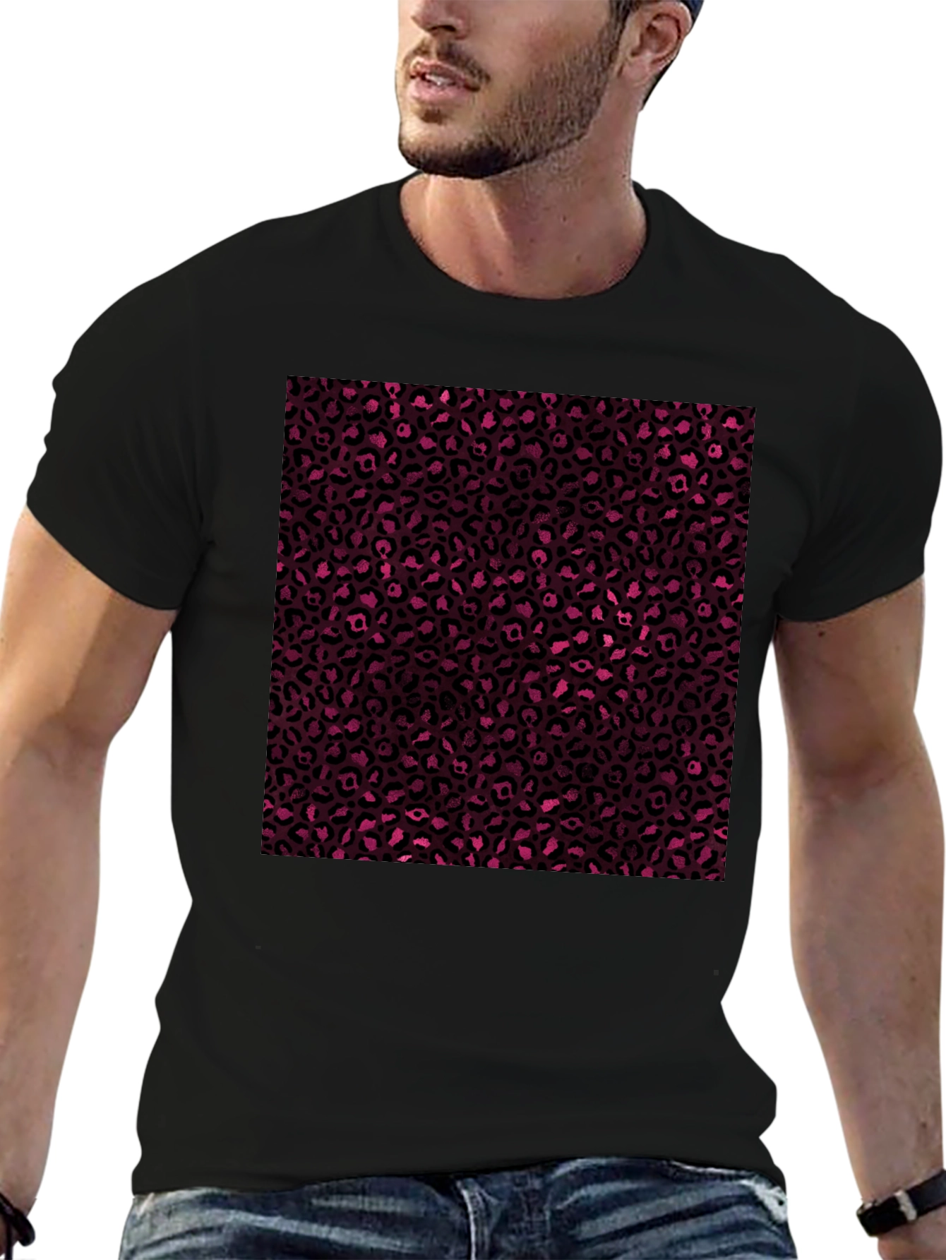 Black Tee with Pink Leopard Print