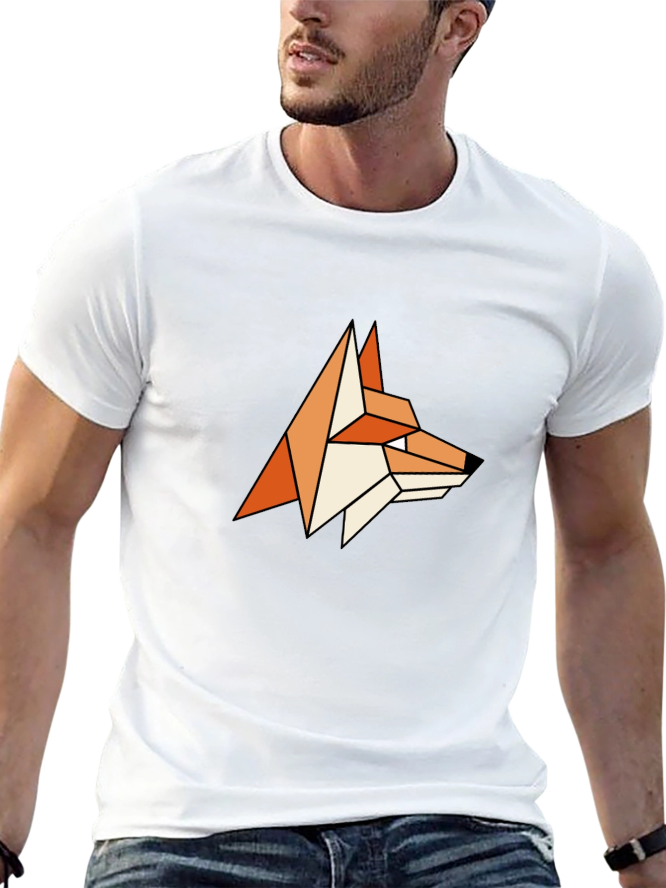 Geometric Fox Graphic Tee - Stylish Mens T-Shirt
