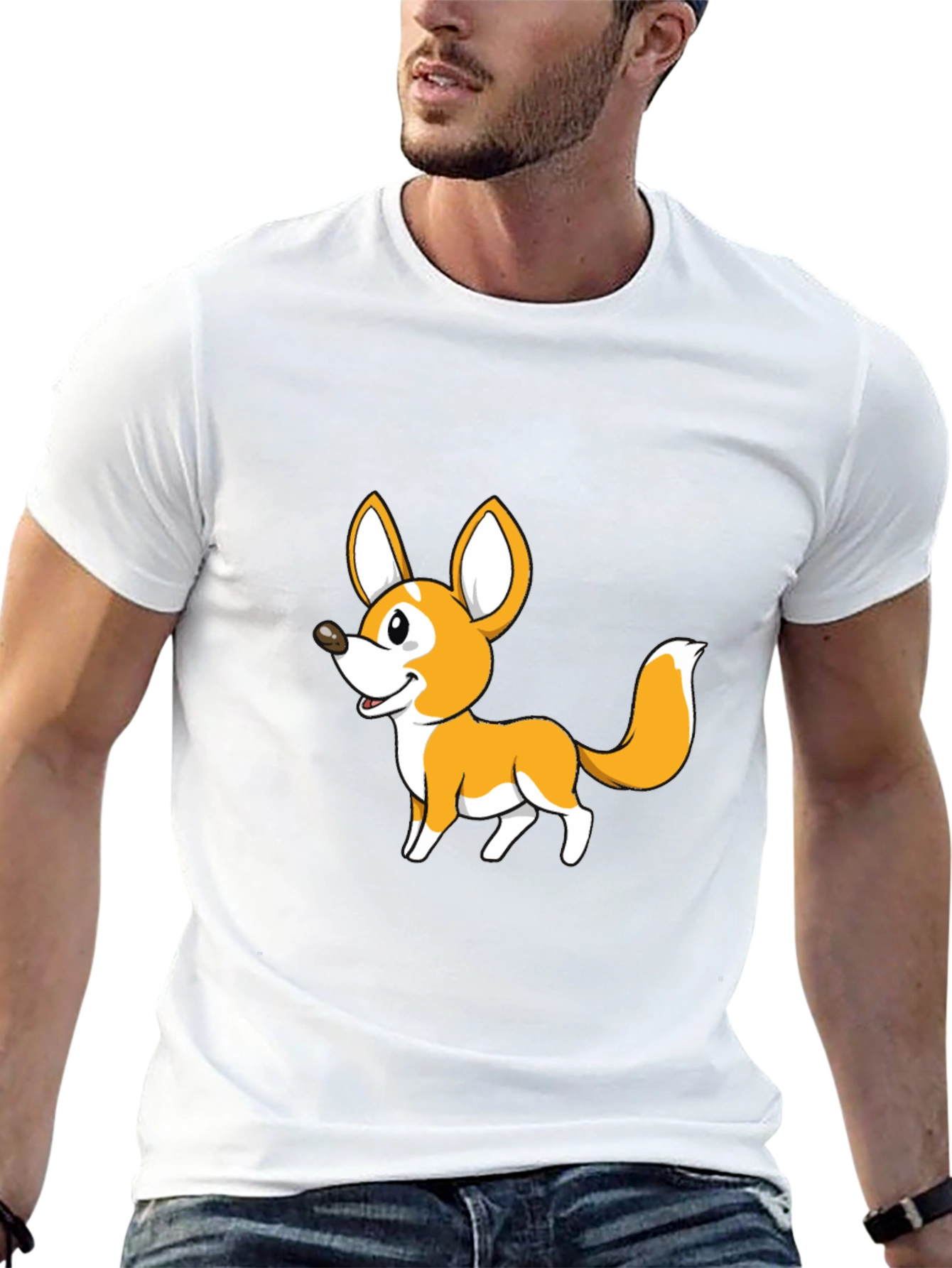 Cute Cartoon Fox Graphic Tee - Black