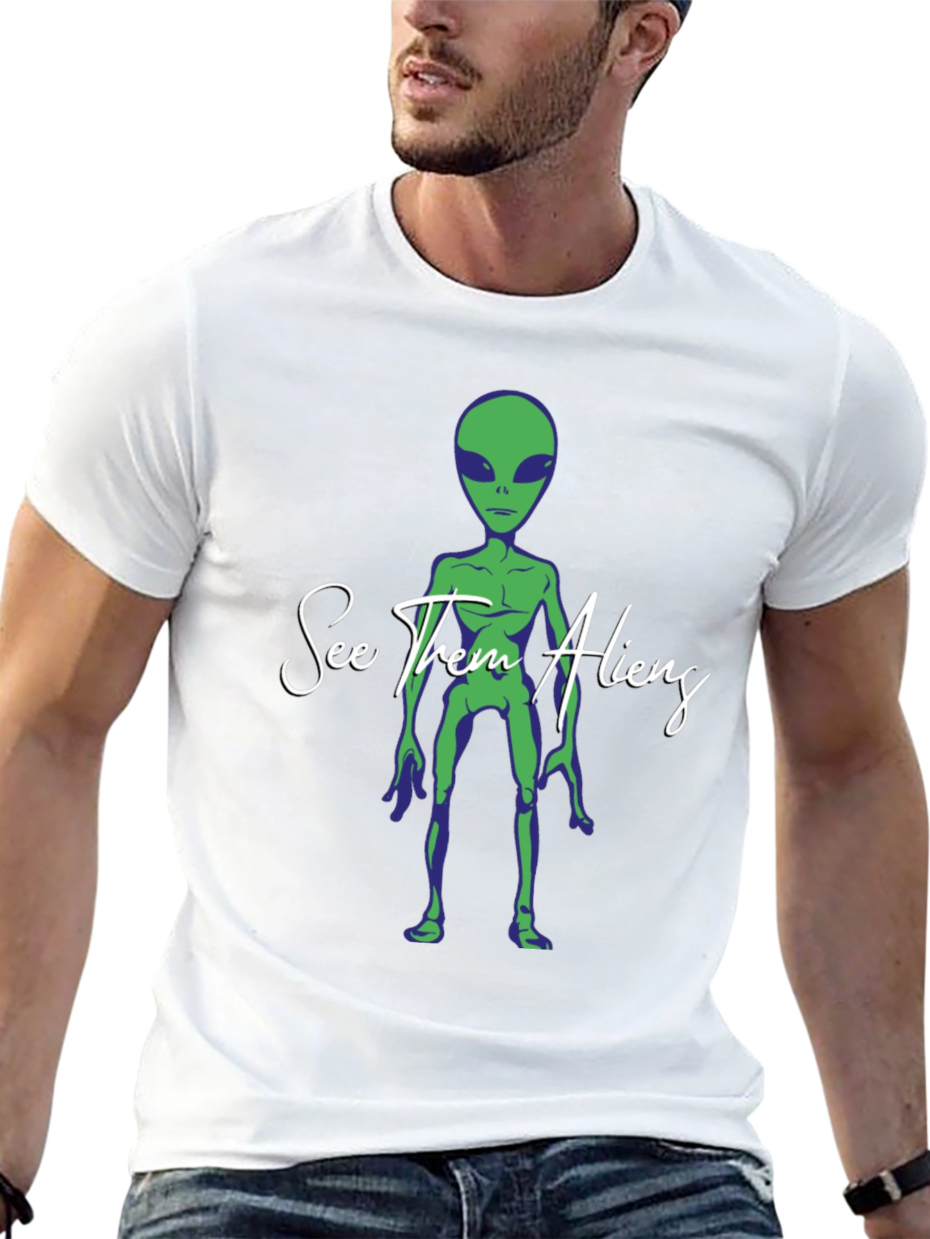 See Them Aliens Graphic Tee - Black Cotton T-Shirt