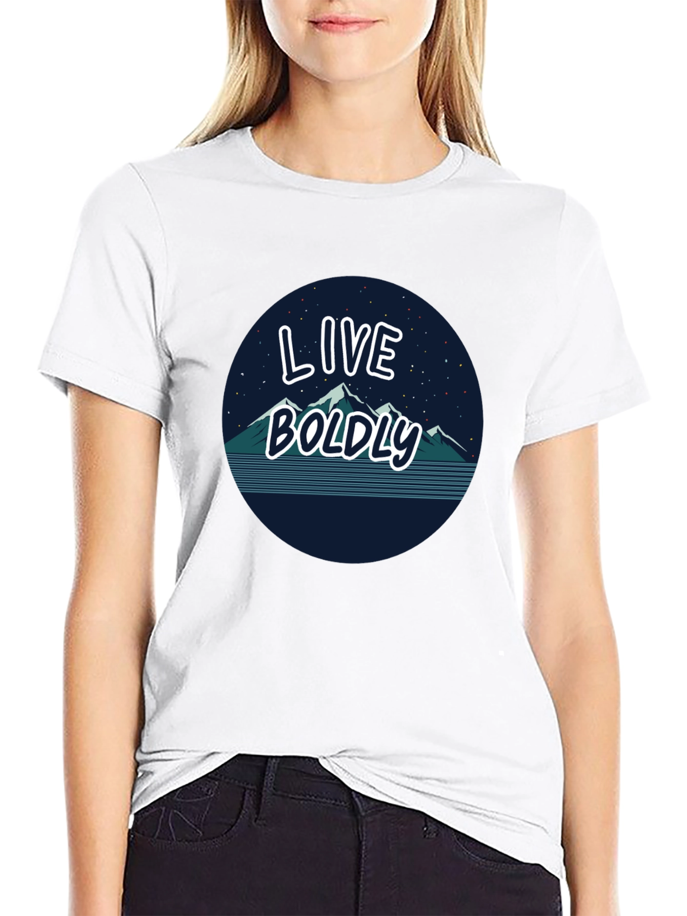 Live Boldly Graphic Tee - Mountain Design
