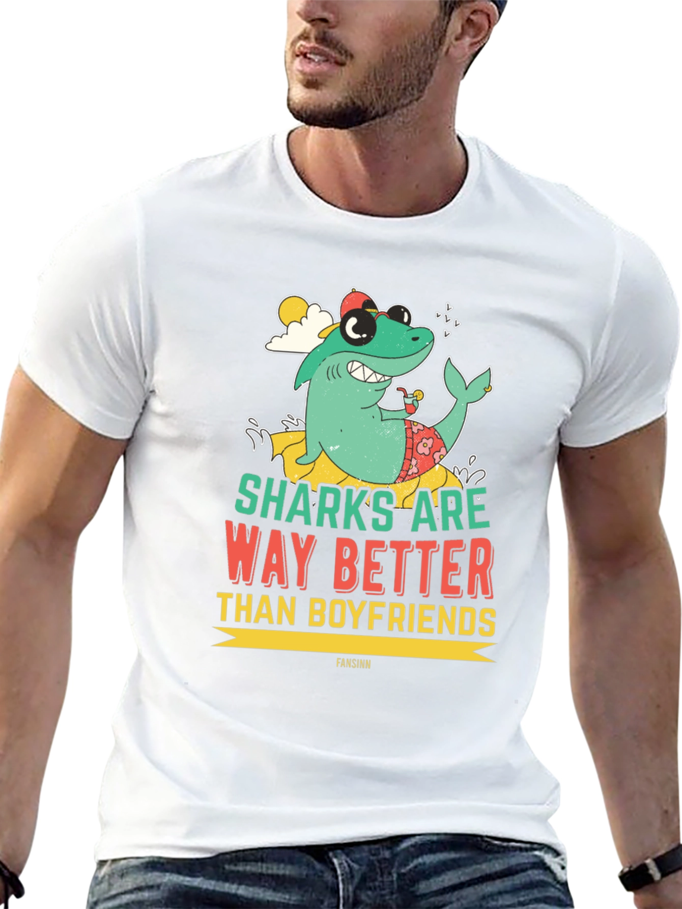 Funny Shark Graphic Novelty Mens T-Shirt