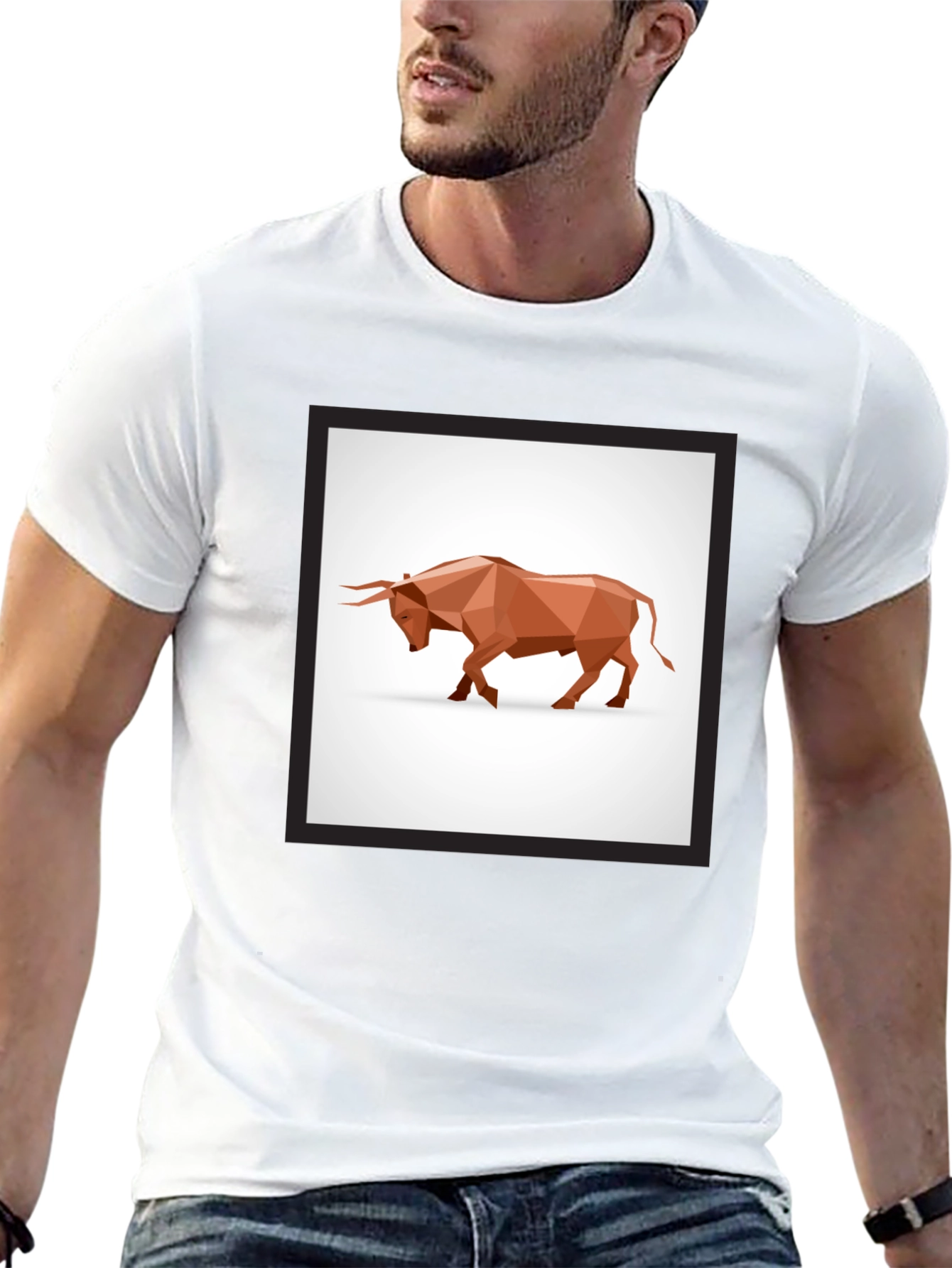 Geometric Bull Graphic Tee - Modern Style
