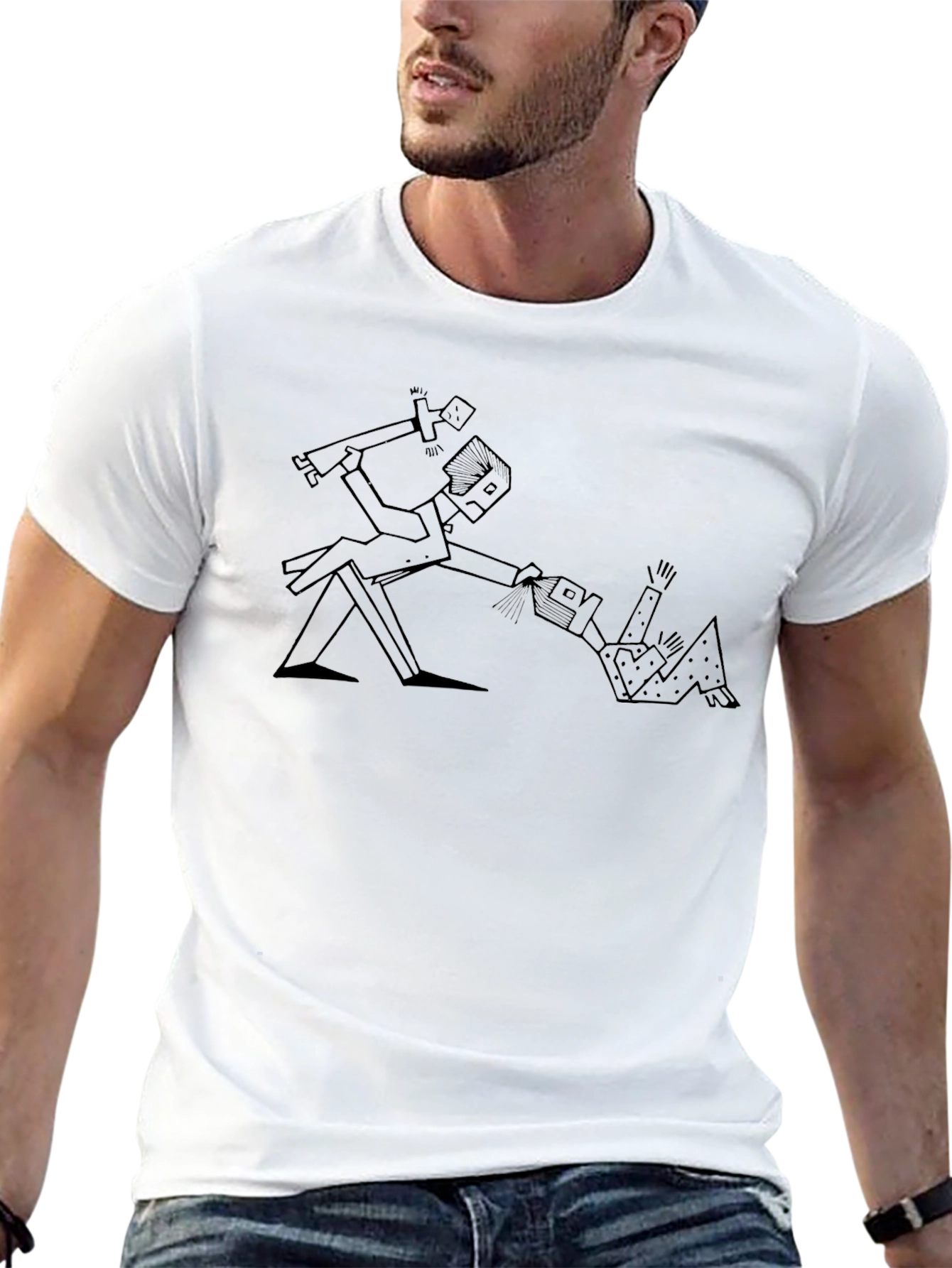 Abstract Graphic Tee - Humor Art Black Cotton