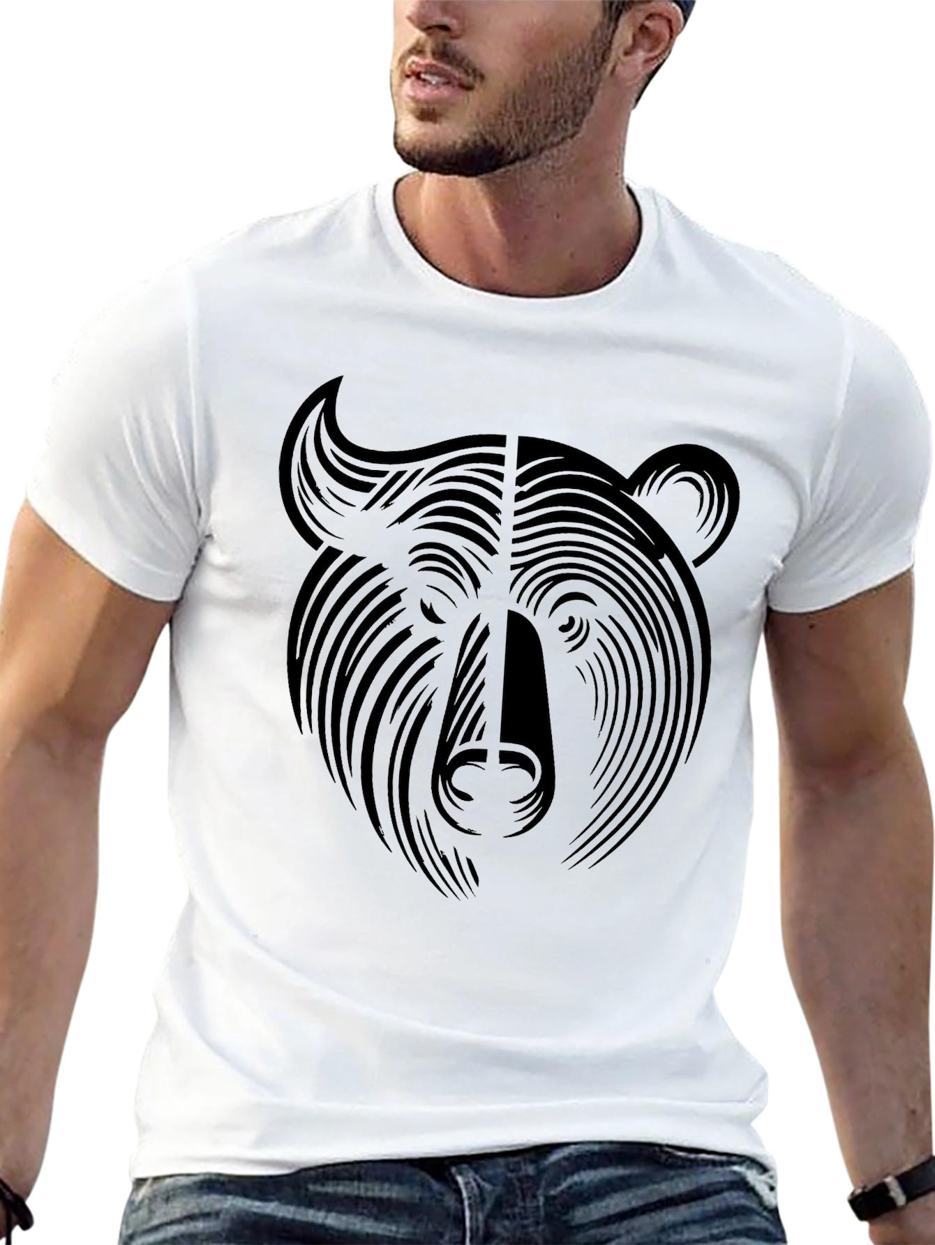 Abstract Bear Graphic T-Shirt - Modern Black Tee