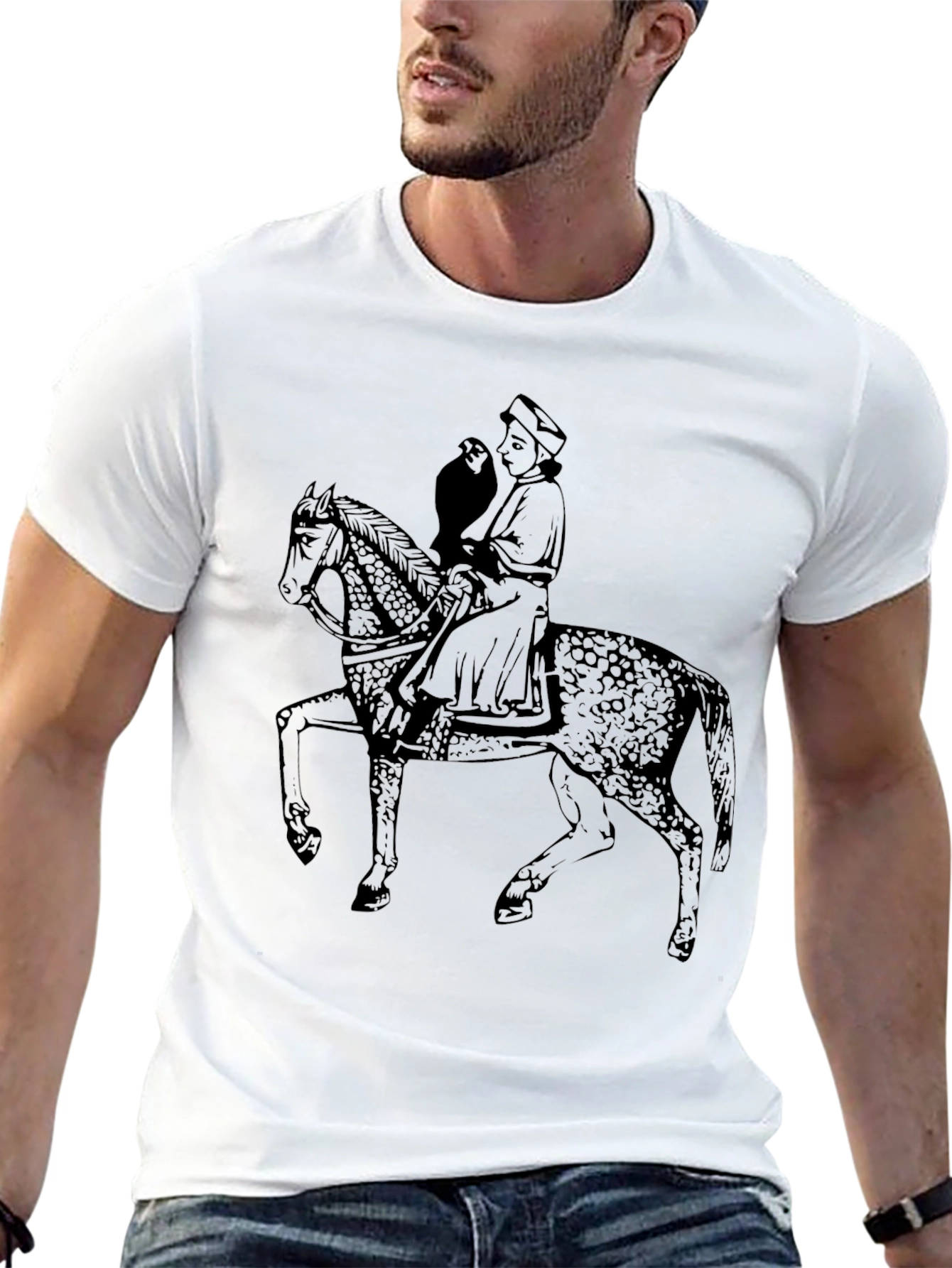 Medieval Rider T-Shirt: Horseman & Falcon