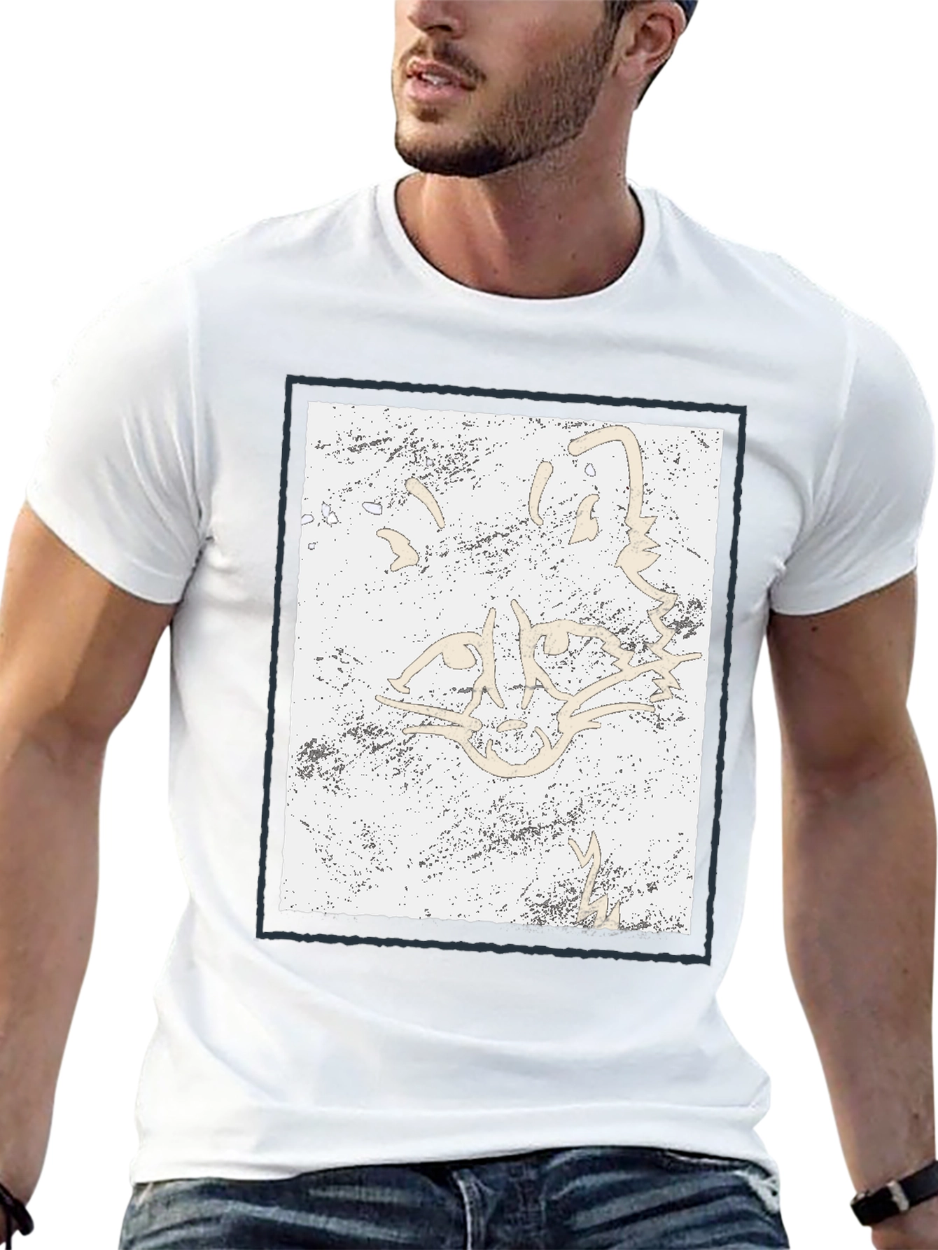 Abstract Feline Graphic Black T-Shirt