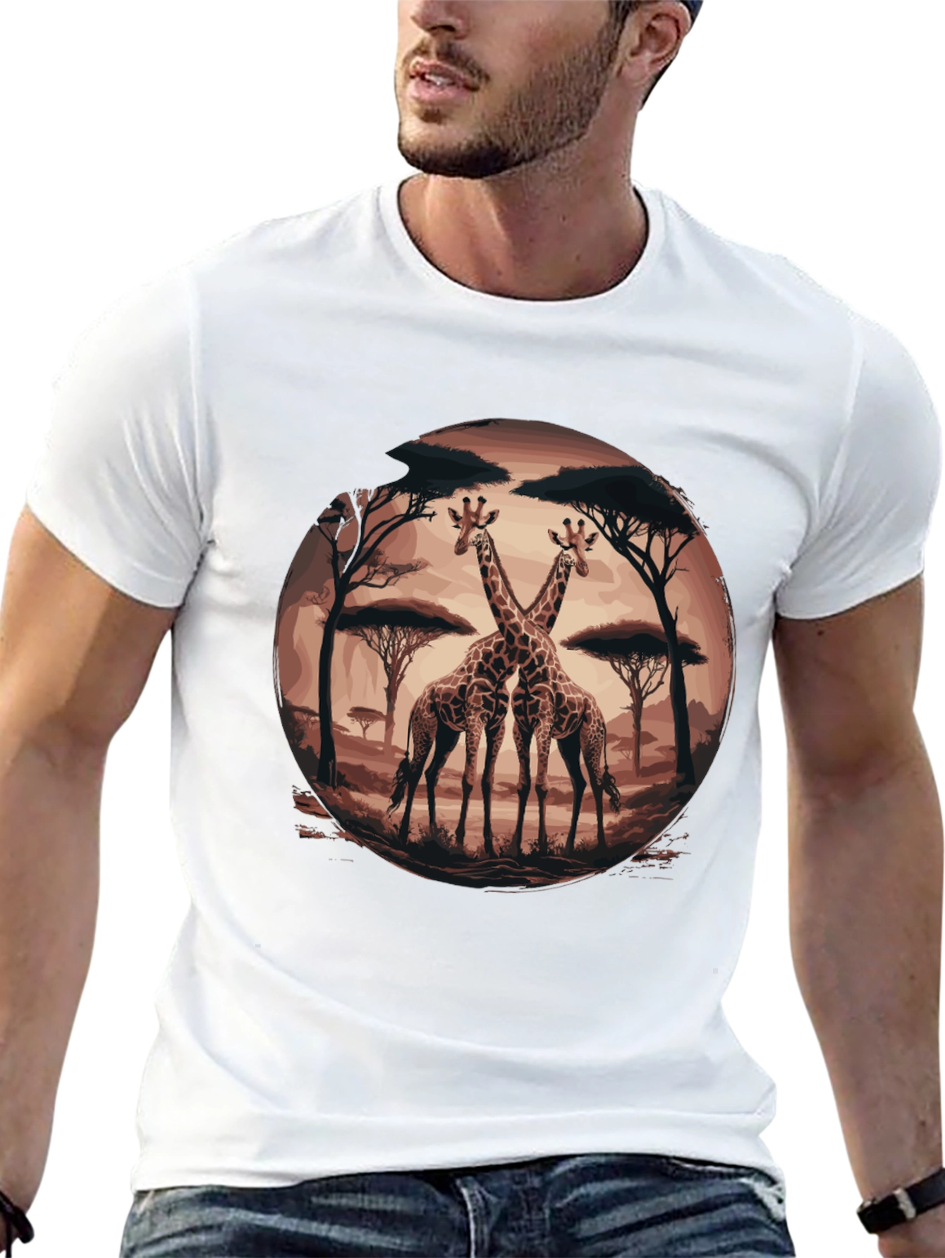 Giraffe Silhouette Graphic Tee - Safari Animal Shirt