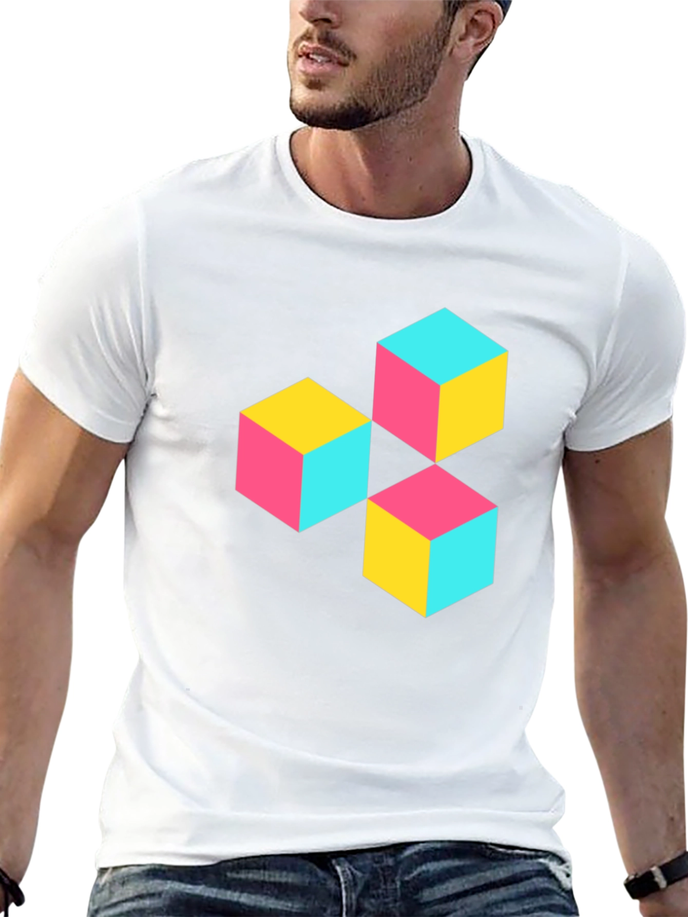 Geometric Cube Print T-Shirt - Modern Style