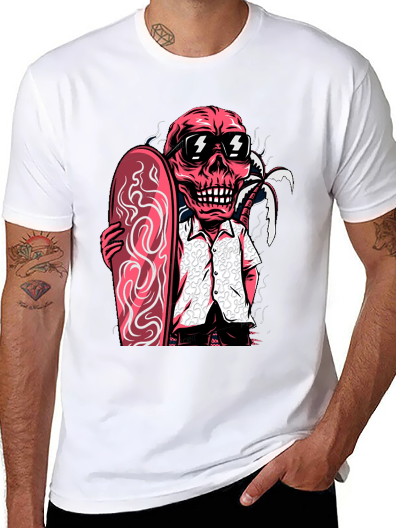 Skull Surfer Graphic Tee - Mens Black T-Shirt