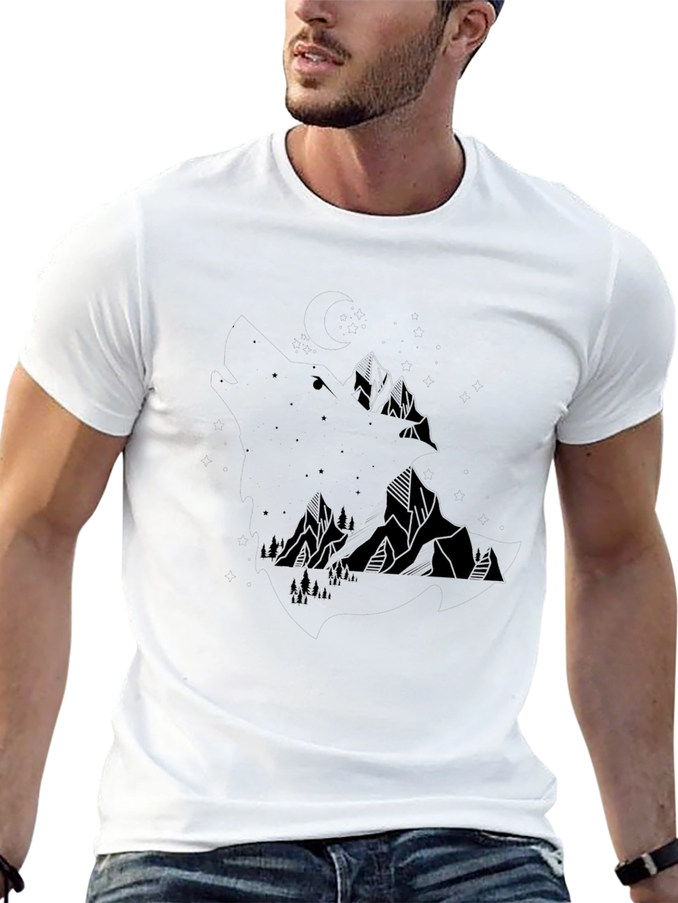 Geometric Mountain Scene Black T-Shirt