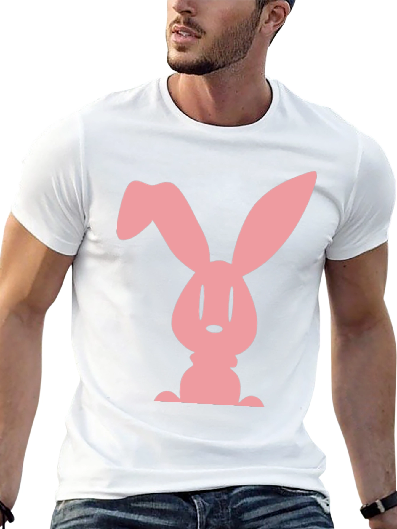 Pink Bunny Graphic Black Tee - Soft Cotton Blend
