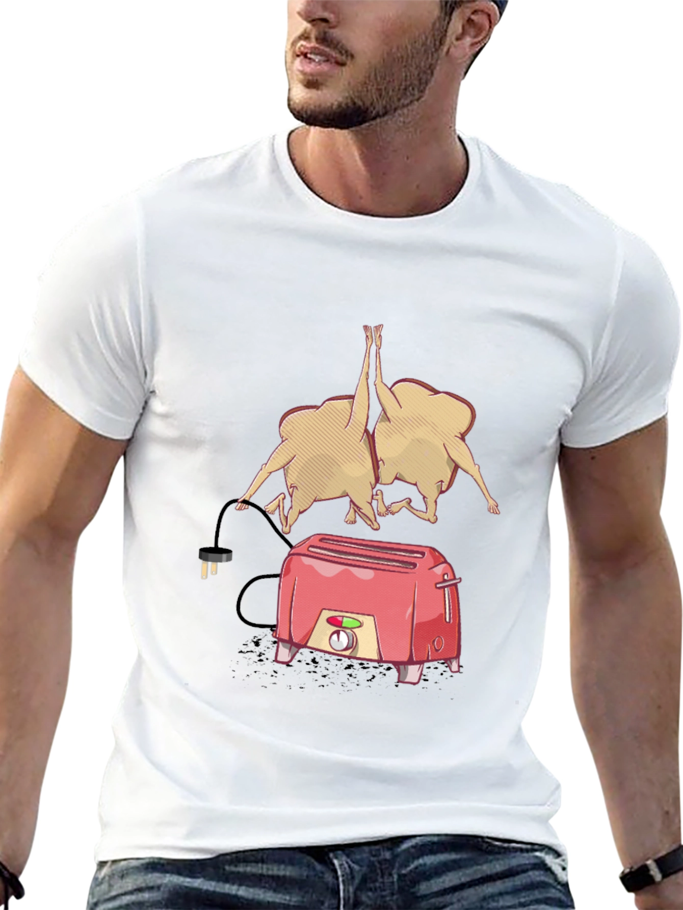 Funny Toaster & Toast T-Shirt - Black Cotton Tee