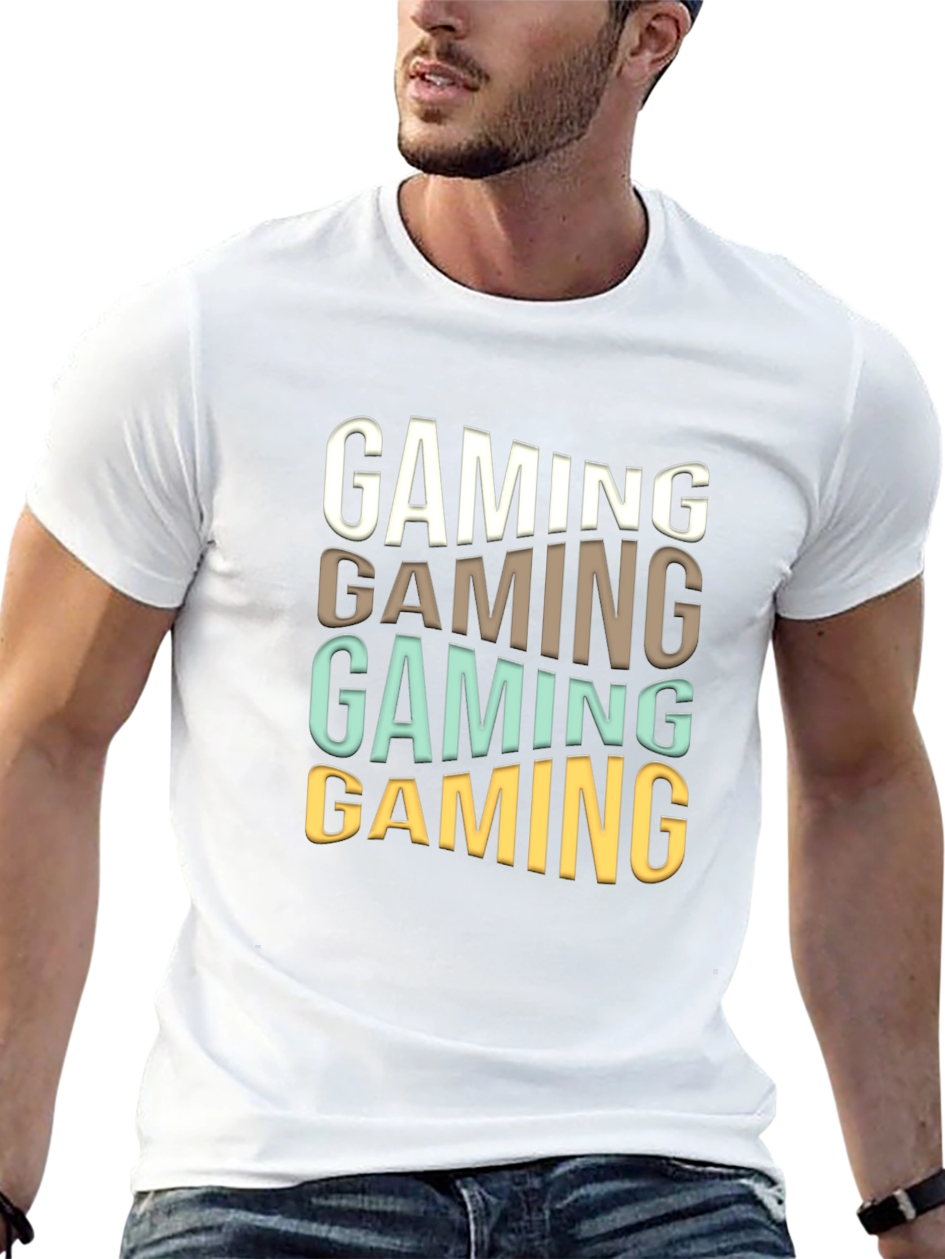Gaming Stacked Mens Black T-Shirt