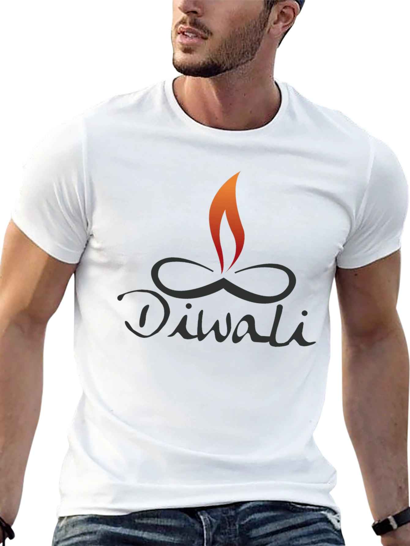 Diwali Flame Graphic Tee - Black Cotton Blend Shirt