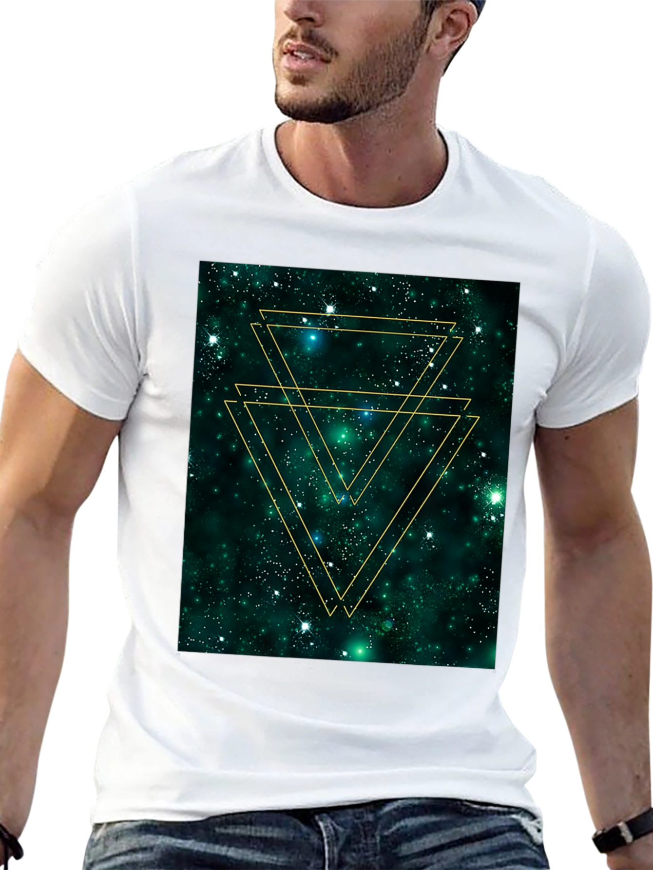 Geometric Galaxy Tee - Trendy Graphic Print Shirt