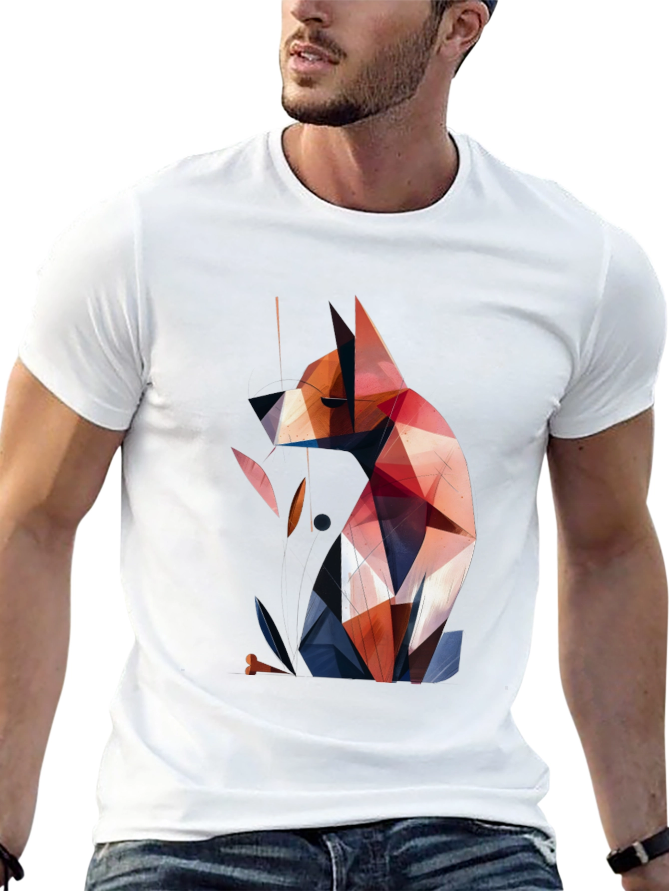 Geometric Dog Graphic Tee - Modern Art Style Shirt