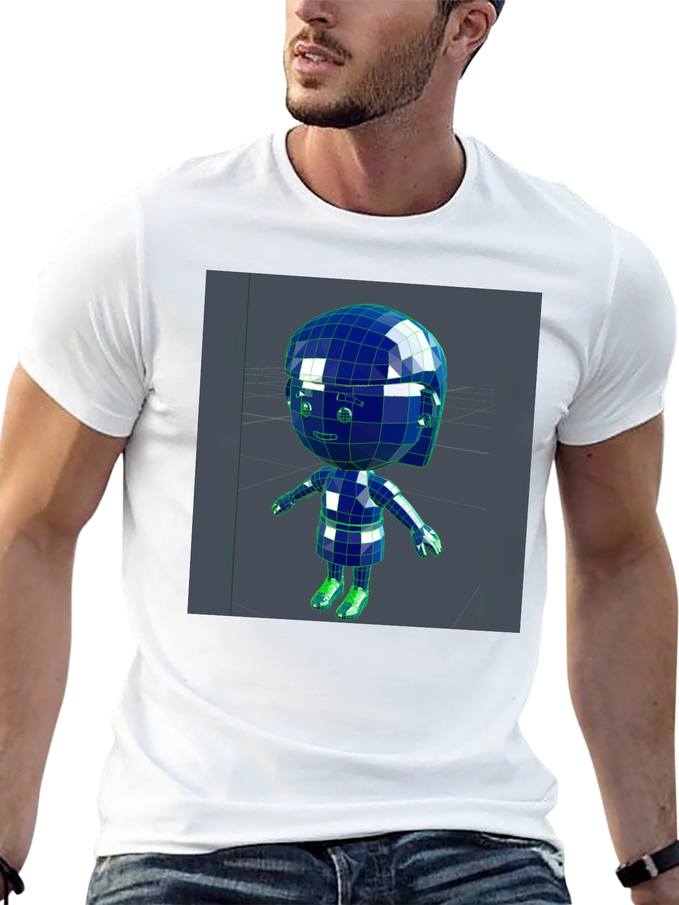 3D Cartoon Character Black T-Shirt