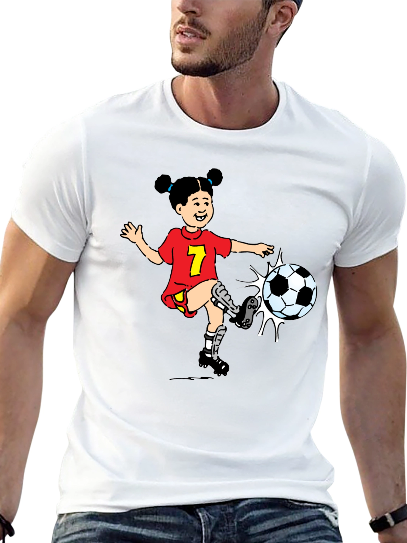 Girl Soccer Cartoon Graphic T-Shirt