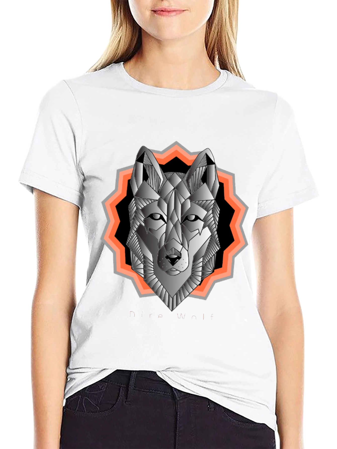 Geometric Wolf Graphic Tee - Black Cotton Blend