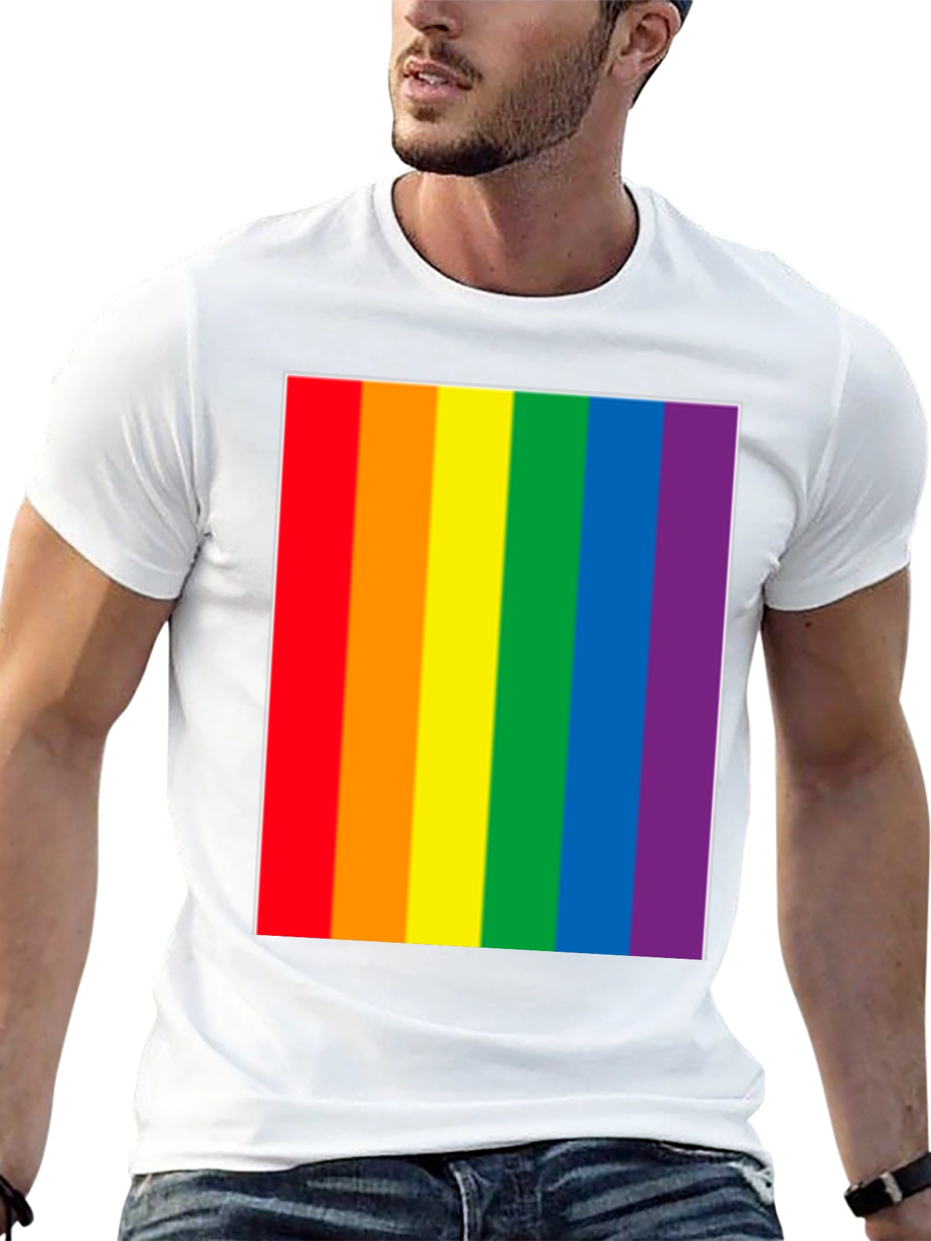 Pride Rainbow Stripe Graphic Tee - Black Cotton Blend