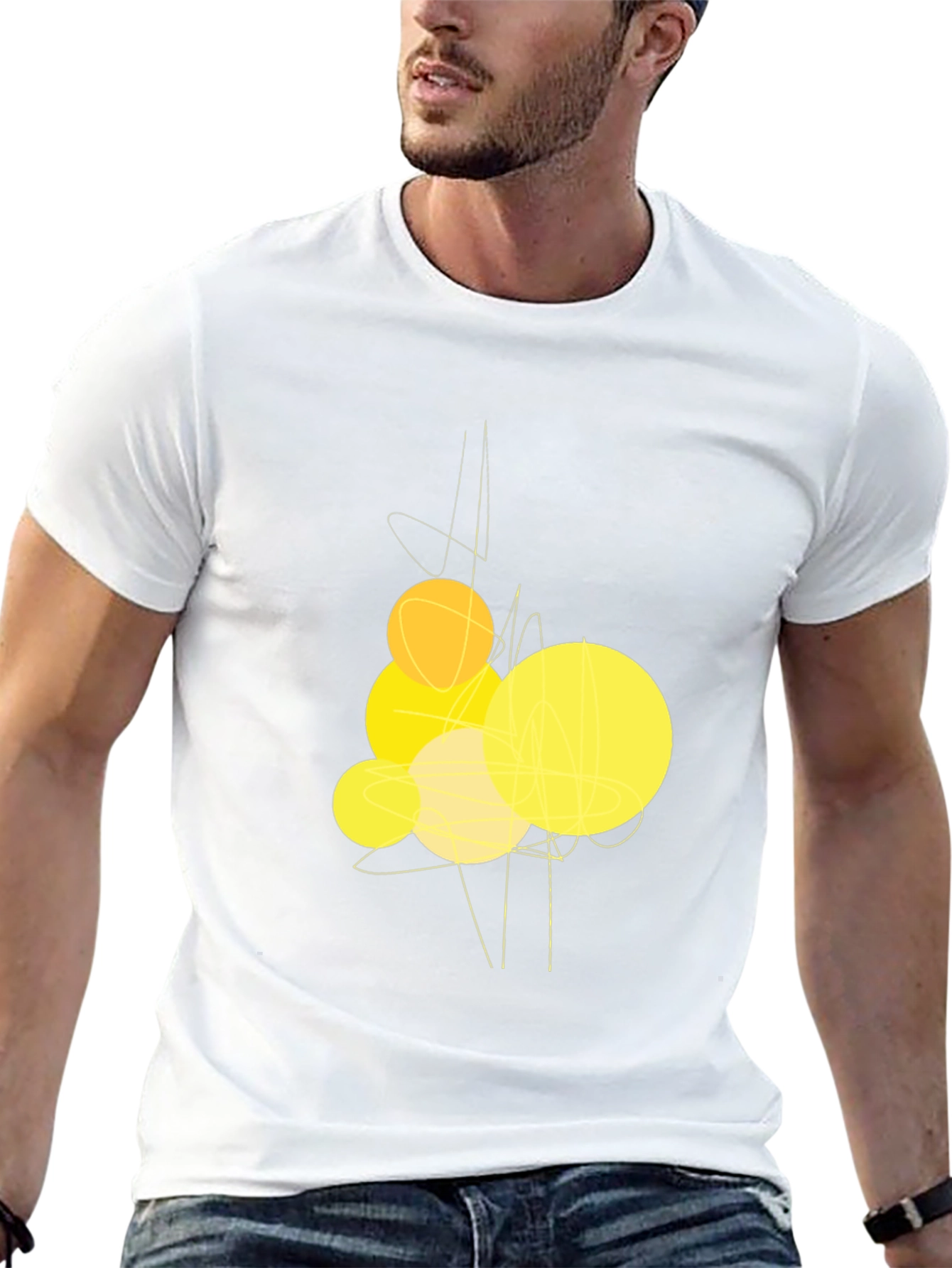 Abstract Yellow Circles Graphic Black T-Shirt
