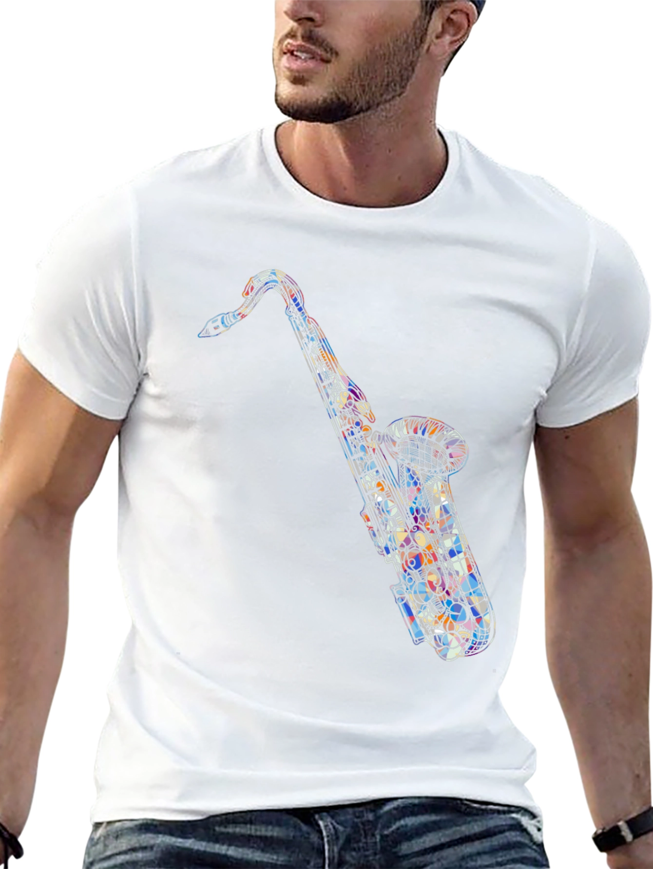 Abstract Saxophone Graphic Tee - Black