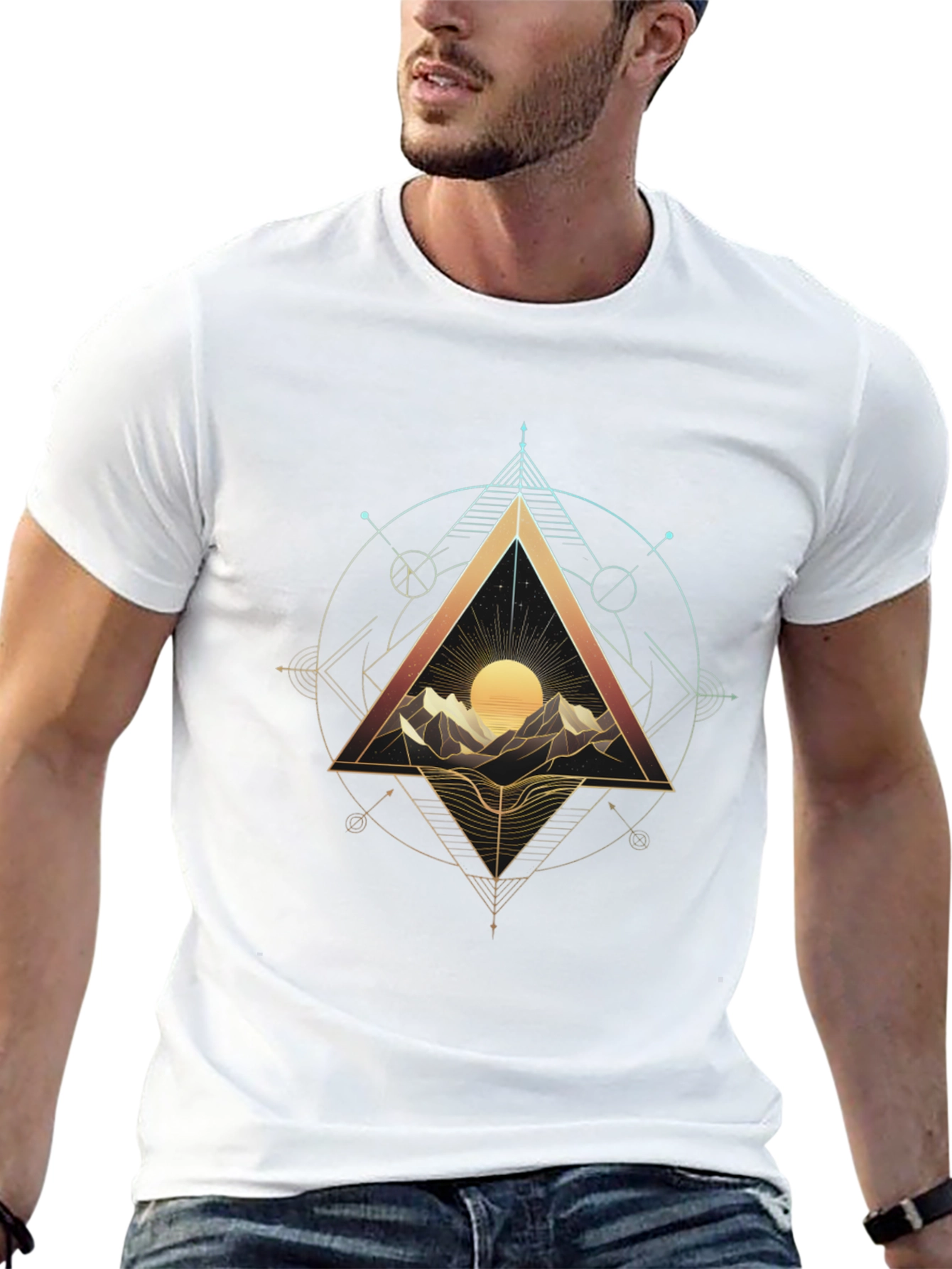 Geometric Mountain Sunset Graphic Tee