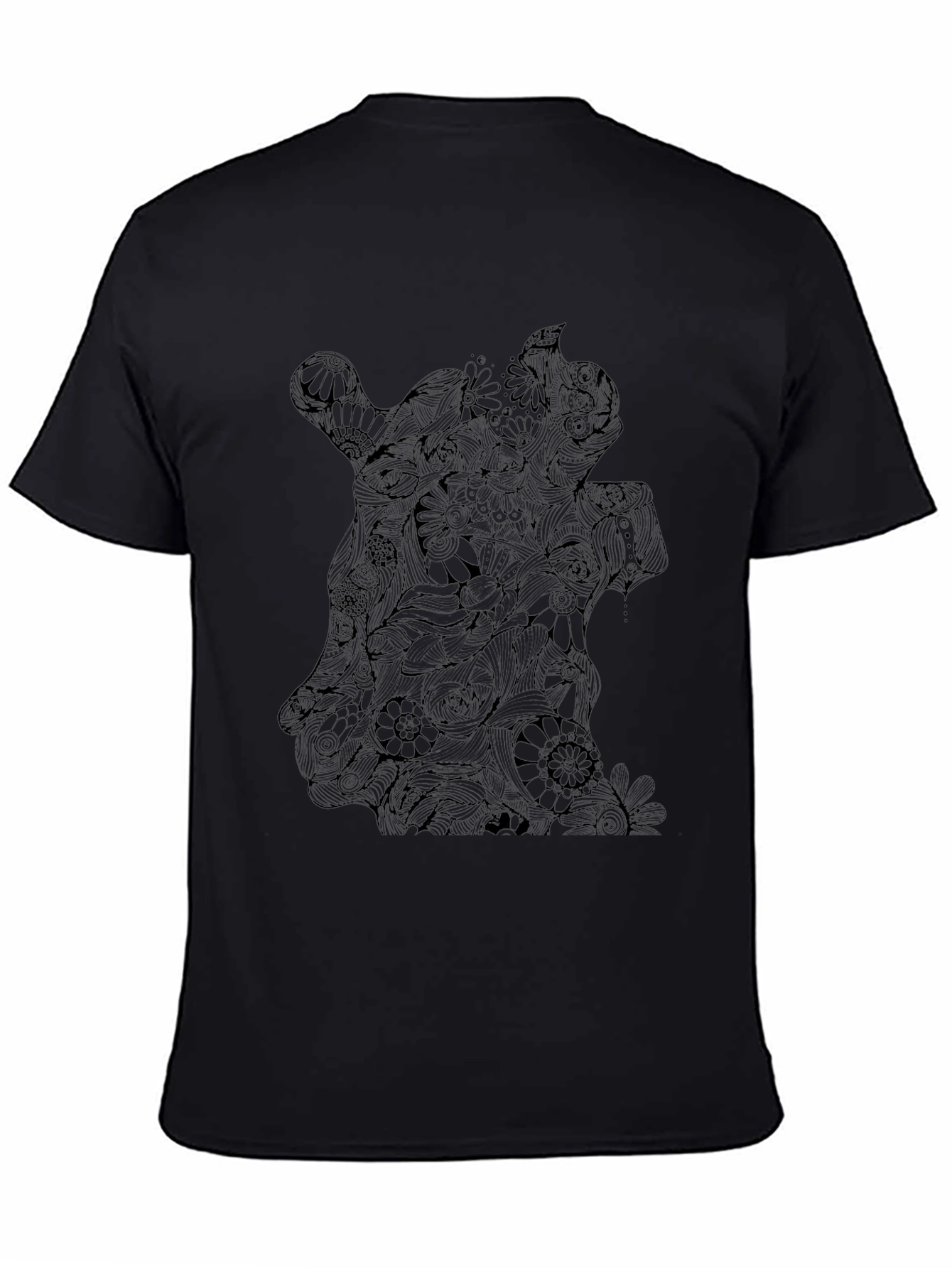 Abstract Floral Giraffe Graphic Black T-Shirt