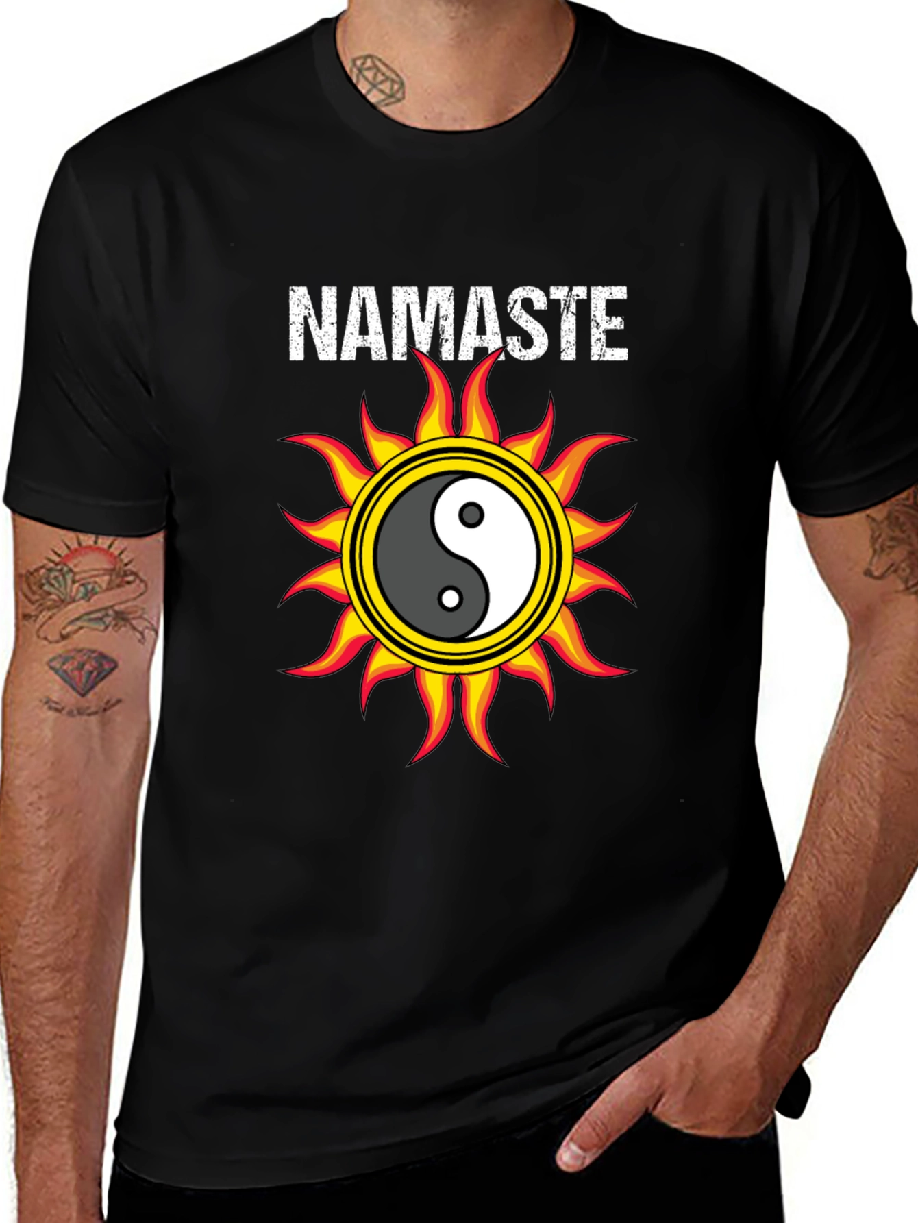 Namaste Yin Yang Sun Graphic T-Shirt