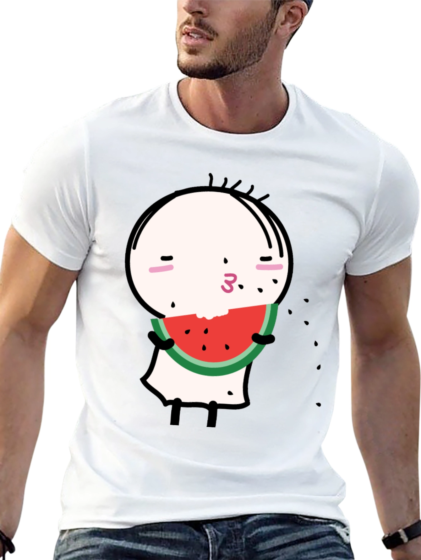 Funny Watermelon Cartoon Graphic Black Tee
