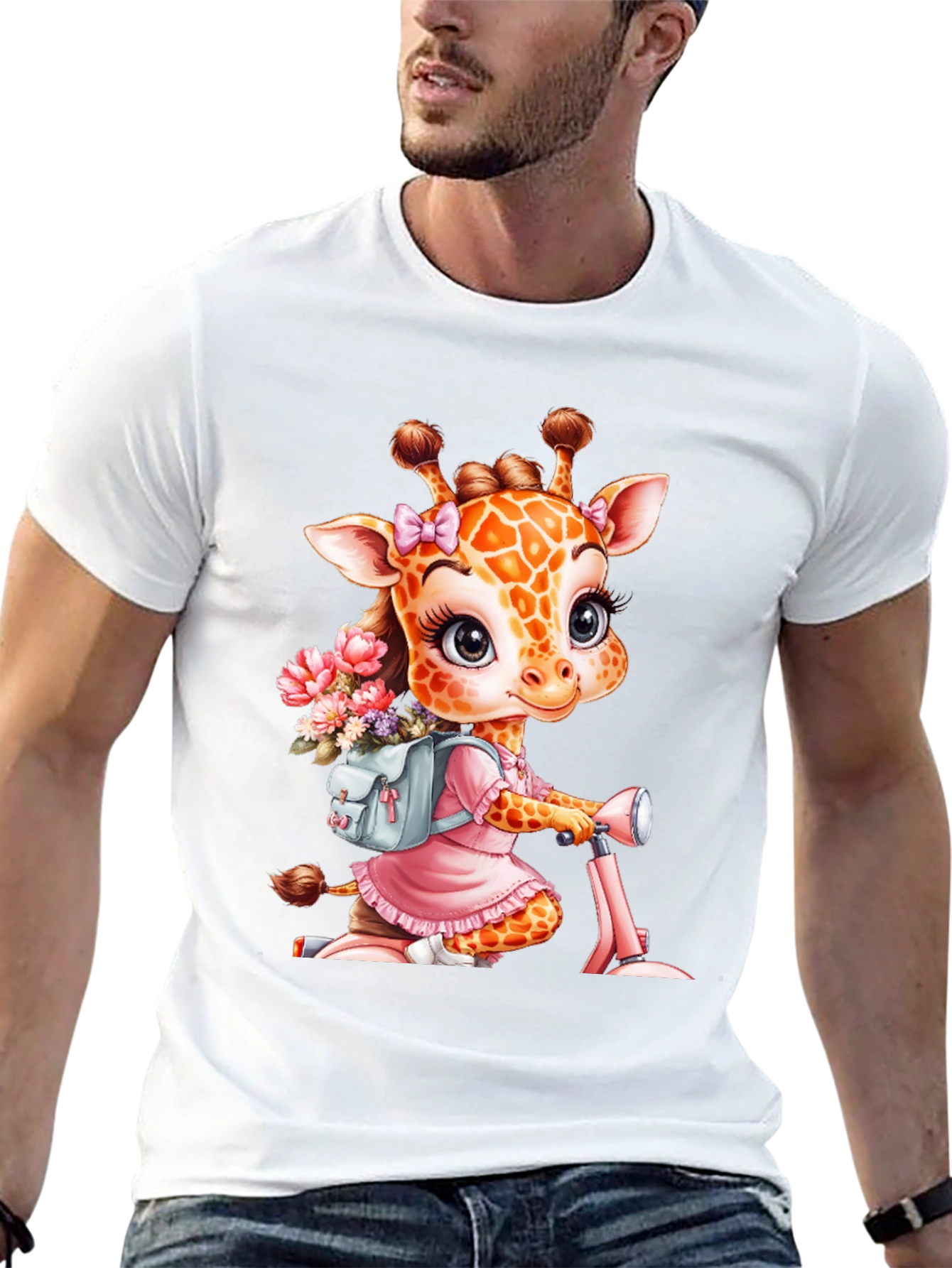 Giraffe on Scooter Graphic Tee - Cute Animal T-Shirt