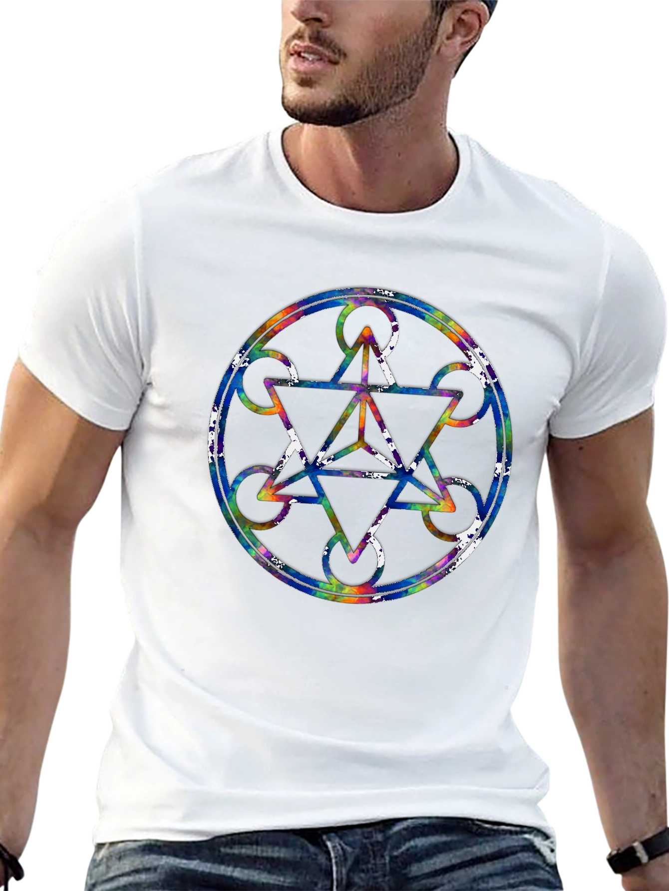 Geometric Pattern Graphic Tee - Stylish Mens Black T-Shirt