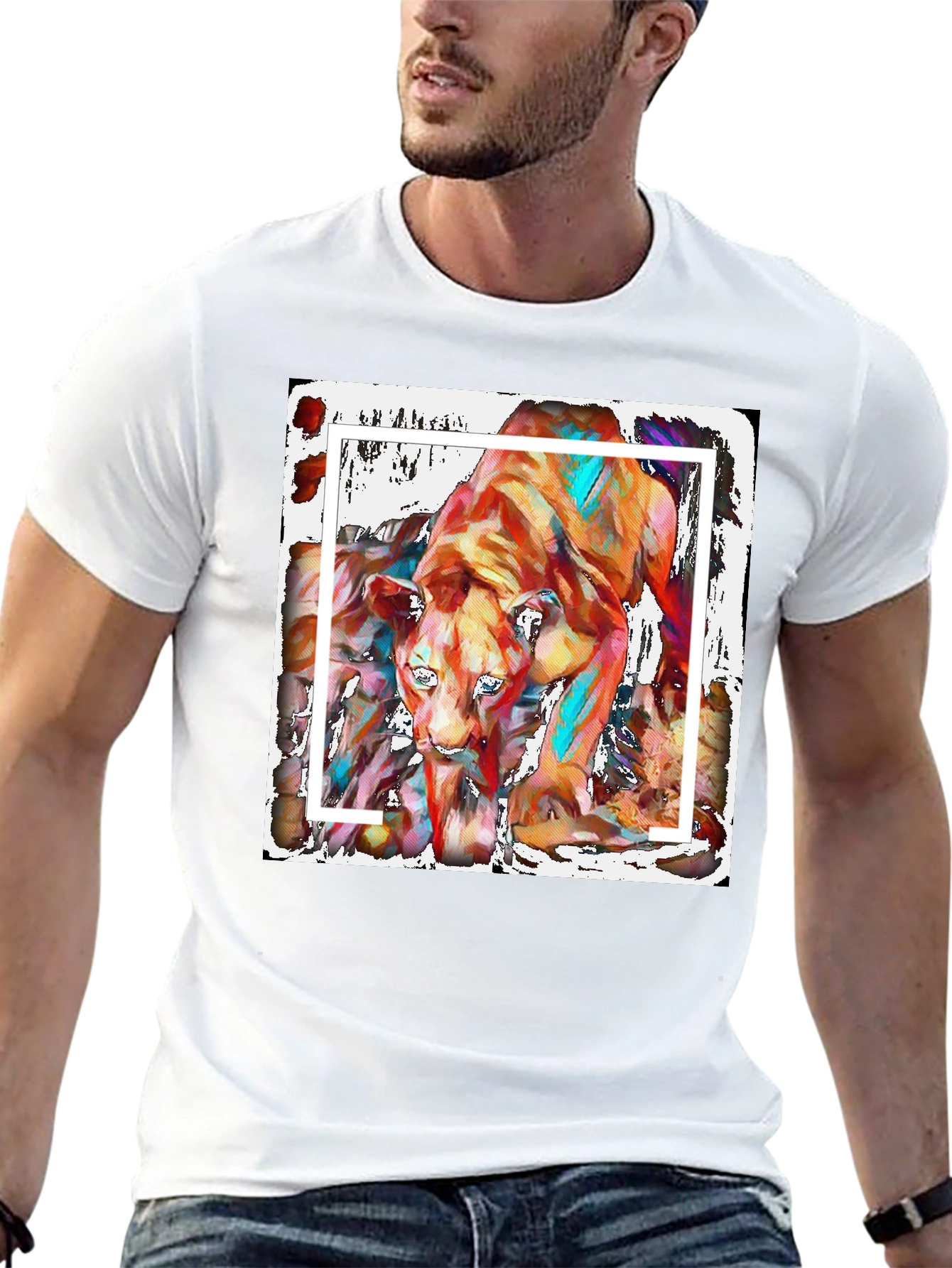 Abstract Lion Graphic Print Black T-Shirt