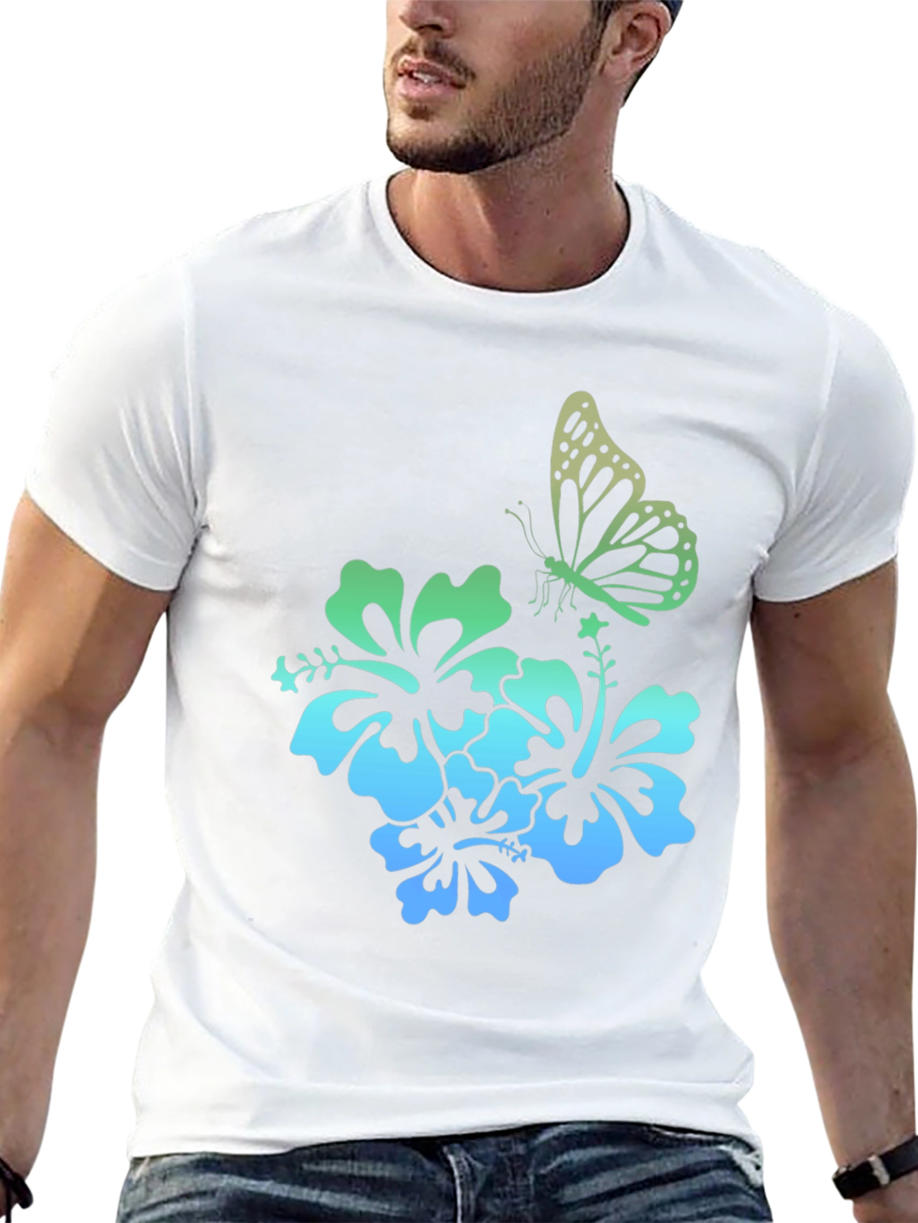 Butterfly & Hibiscus Graphic Tee - Tropical Style