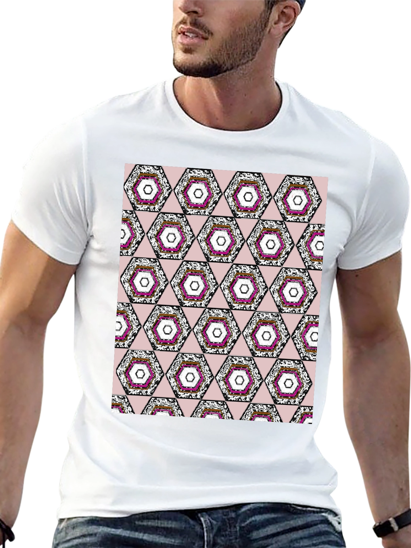 Geometric Hexagon Pattern T-Shirt