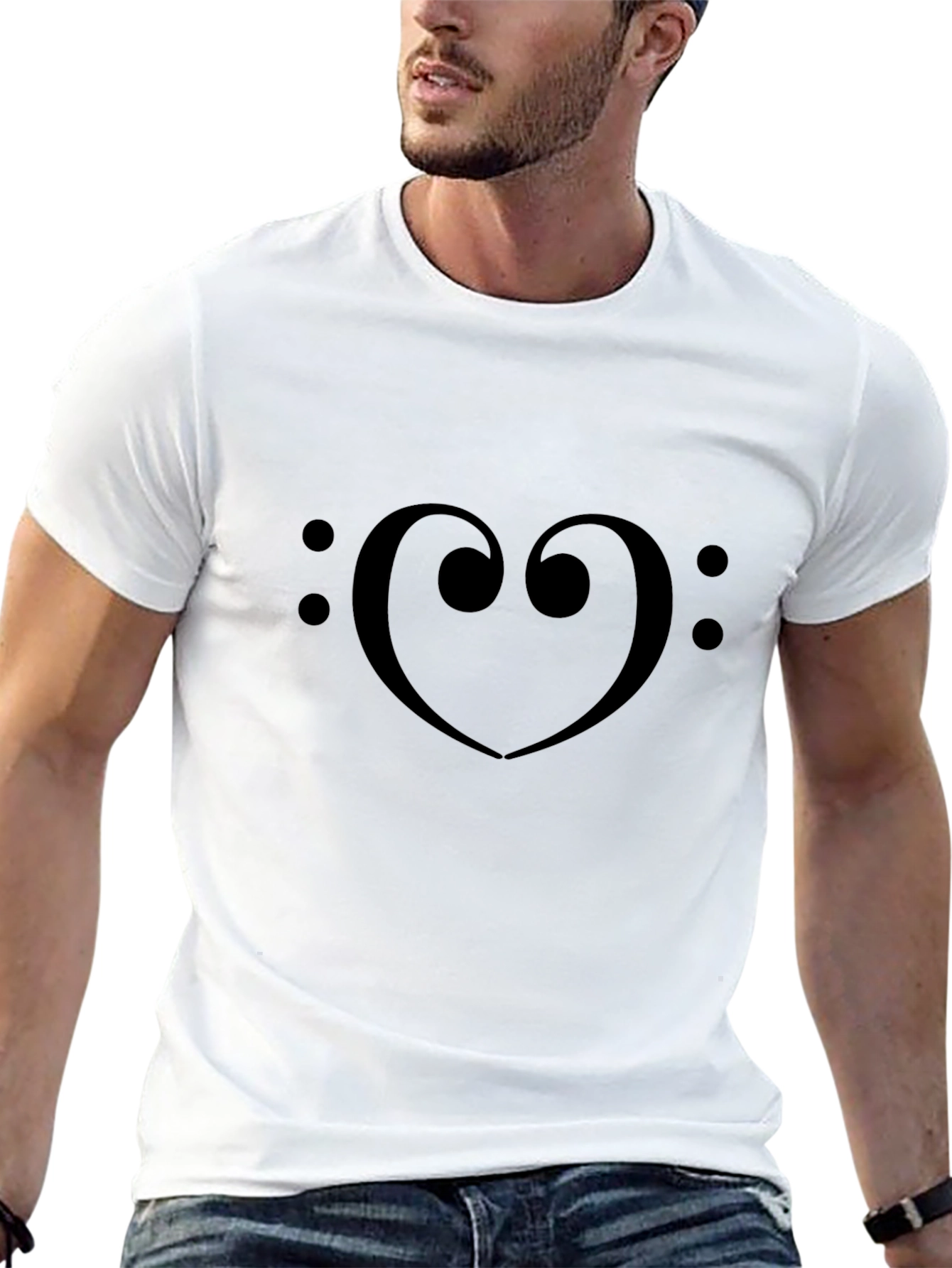 Musical Heart Bass Clef T-Shirt - Classic Black Tee