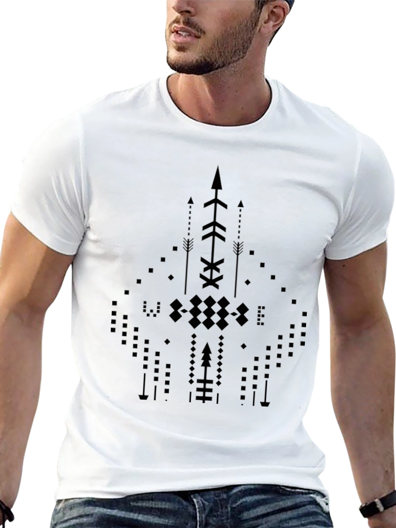 Abstract Geometric Arrow Design Black T-Shirt