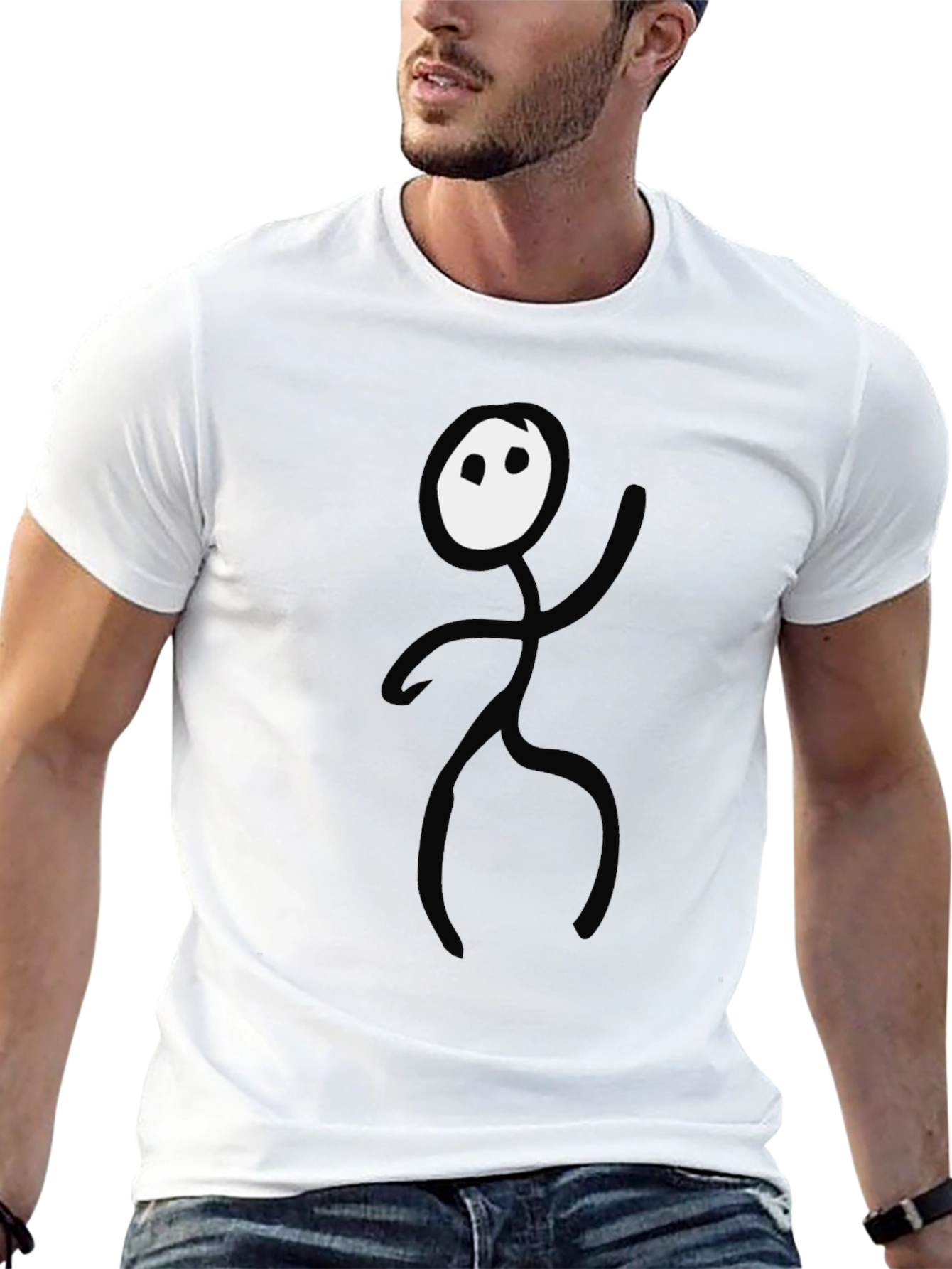 Funny Stick Figure Graphic Tee - Black Cotton T-Shirt