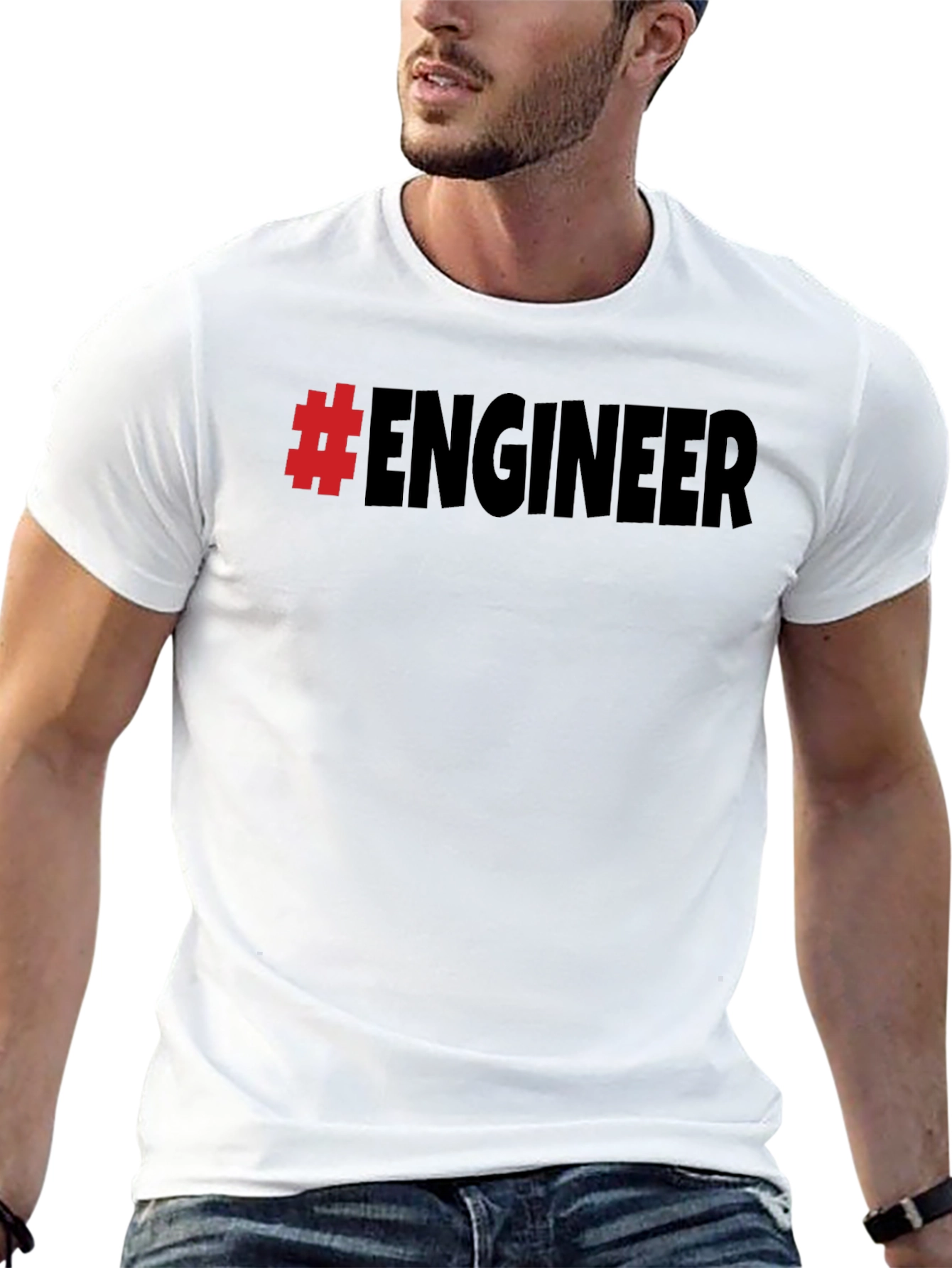 #Engineer Black Cotton Graphic T-Shirt