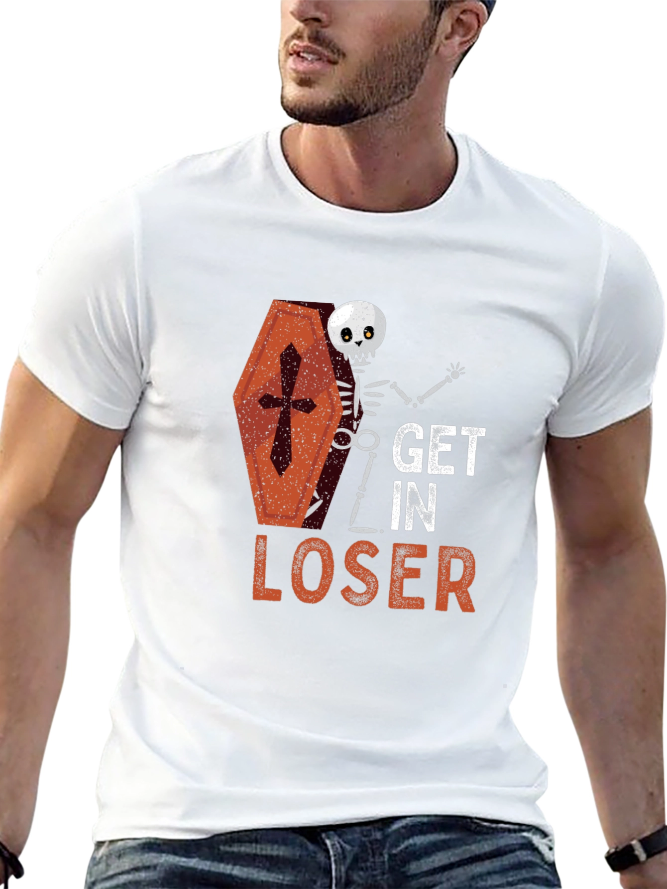 Get In Loser Halloween Skeleton Coffin T-Shirt