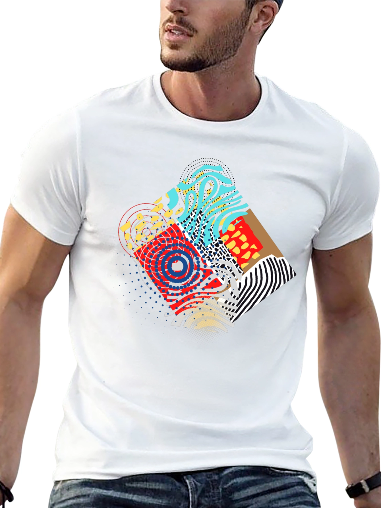 Abstract Graphic Print Black Crew Neck Tee