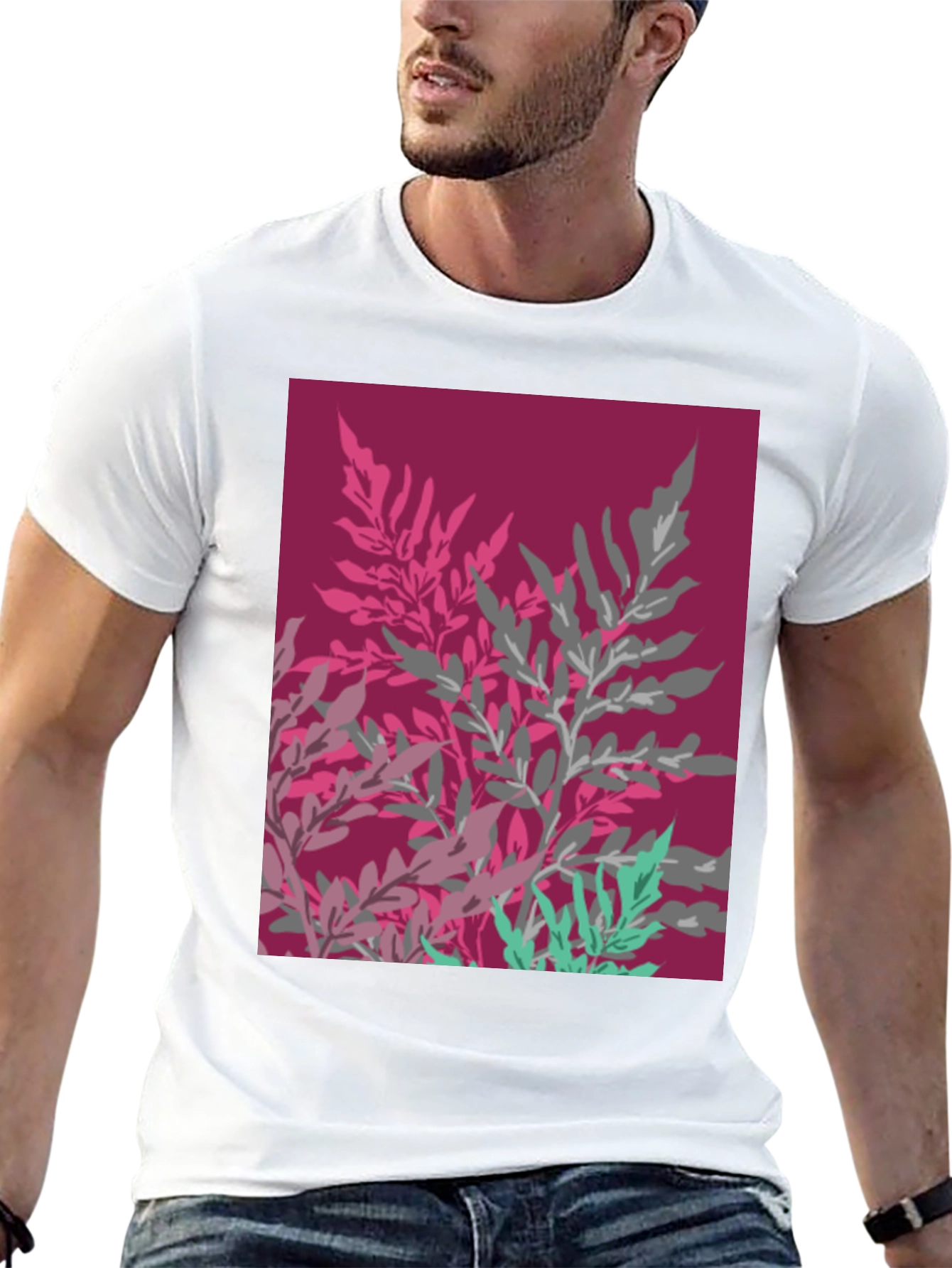 Abstract Floral Print Black Cotton Tee
