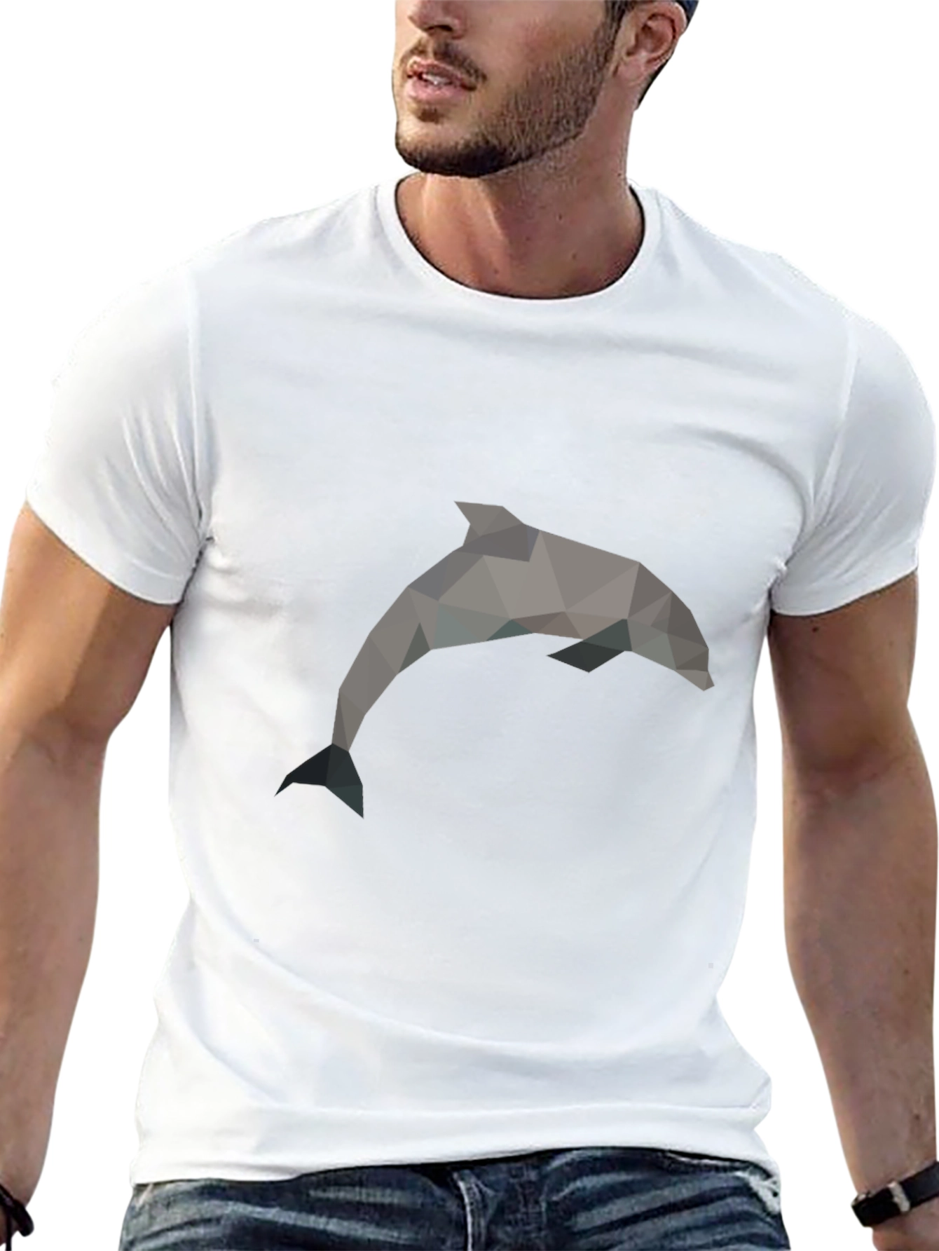 Geometric Dolphin Print Black T-Shirt