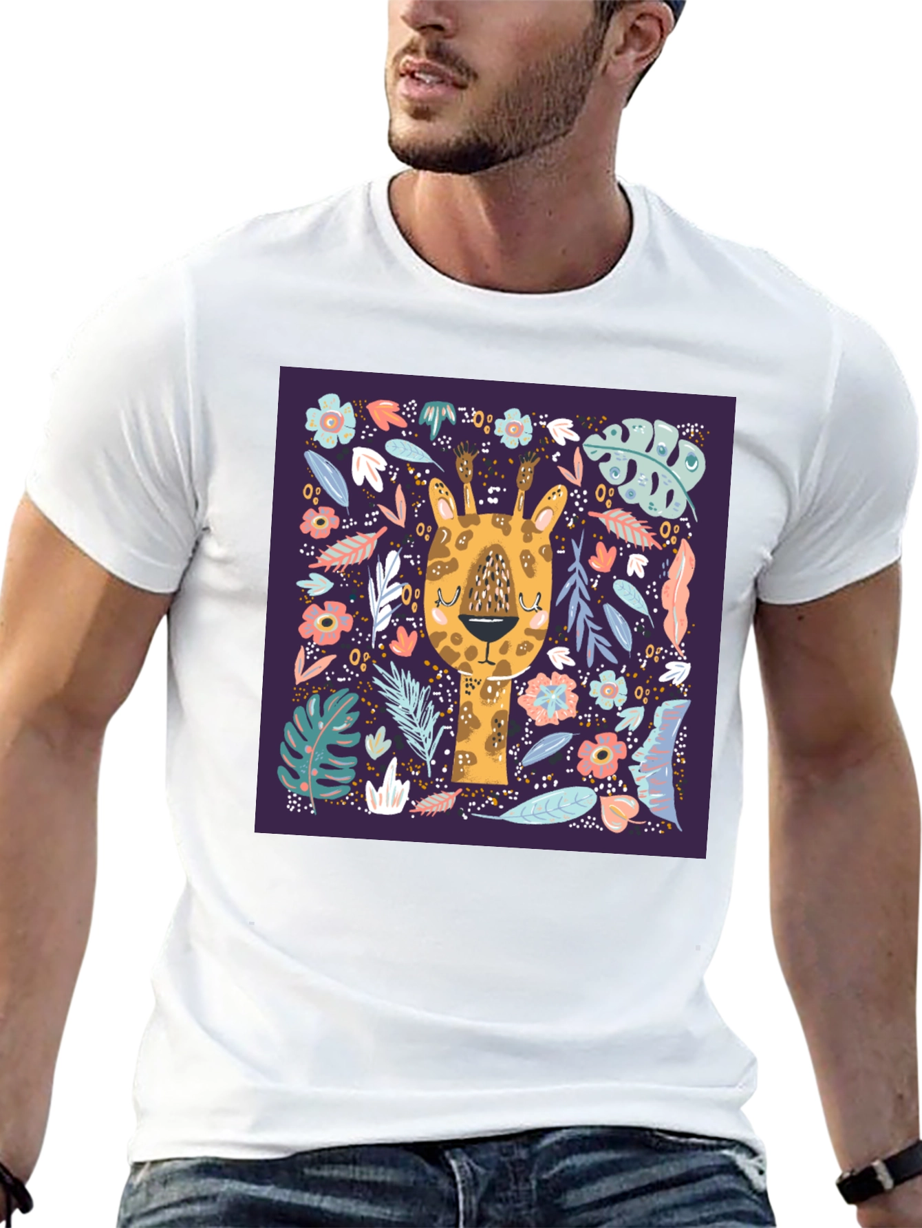 Giraffe Floral Graphic Tee - Unique Animal Print