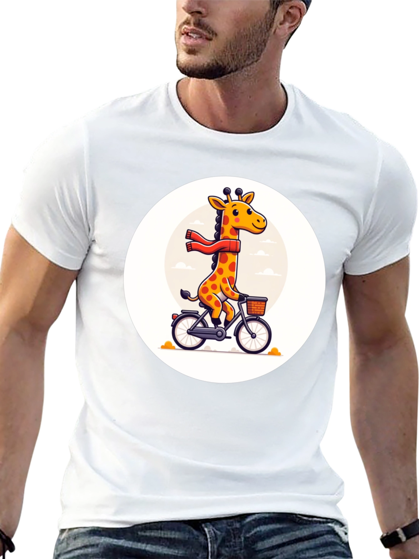 Giraffe on Bike Graphic Tee - Whimsical Cotton T-Shirt