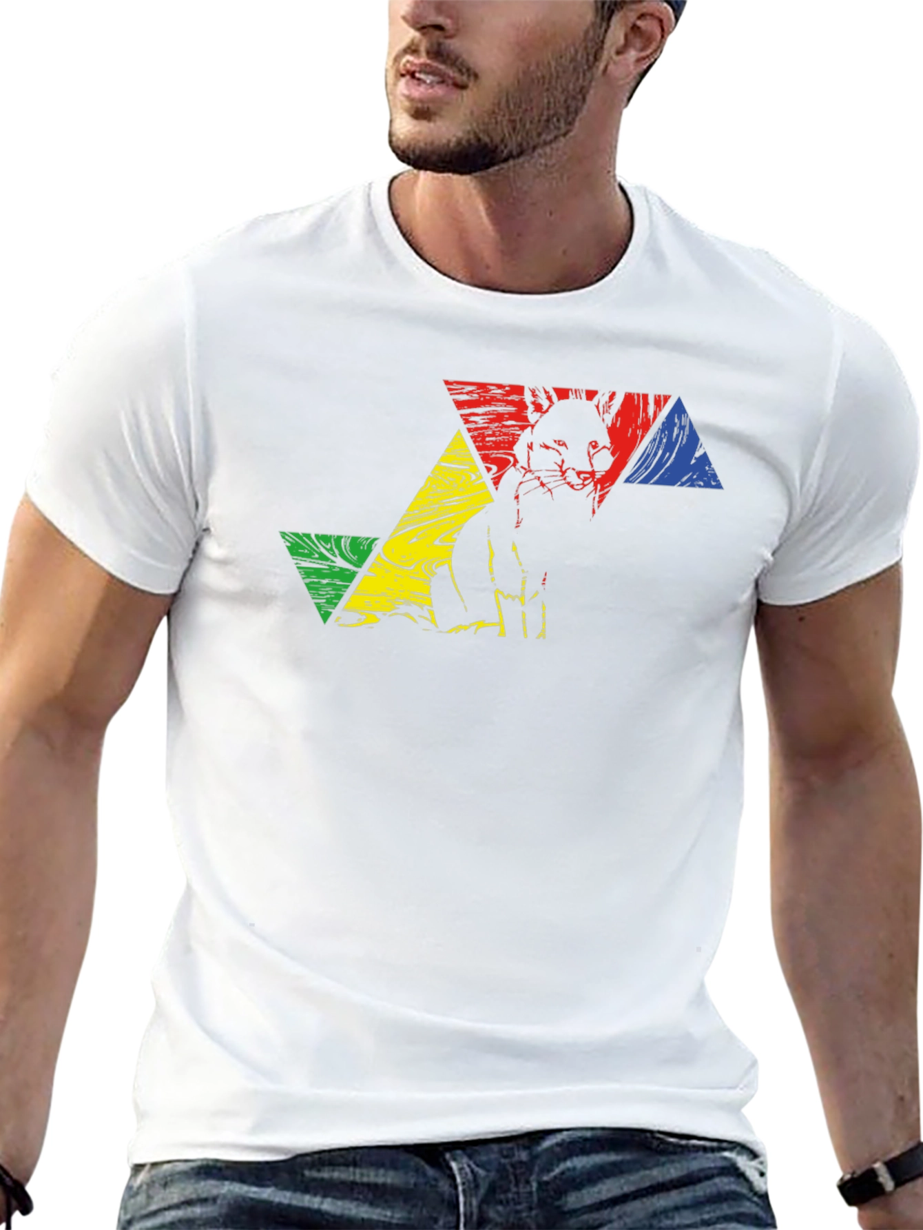 Geometric Fox Graphic Tee - Black Crew Neck